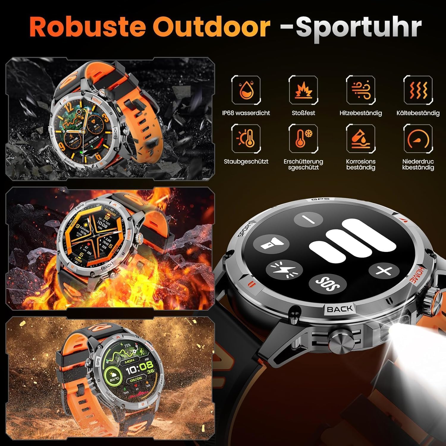 Detalle de Joautrial Smartwatch Uomo Militare: GPS, Bussola e 100+ Modalità Sportive per Avventure All’Aperto