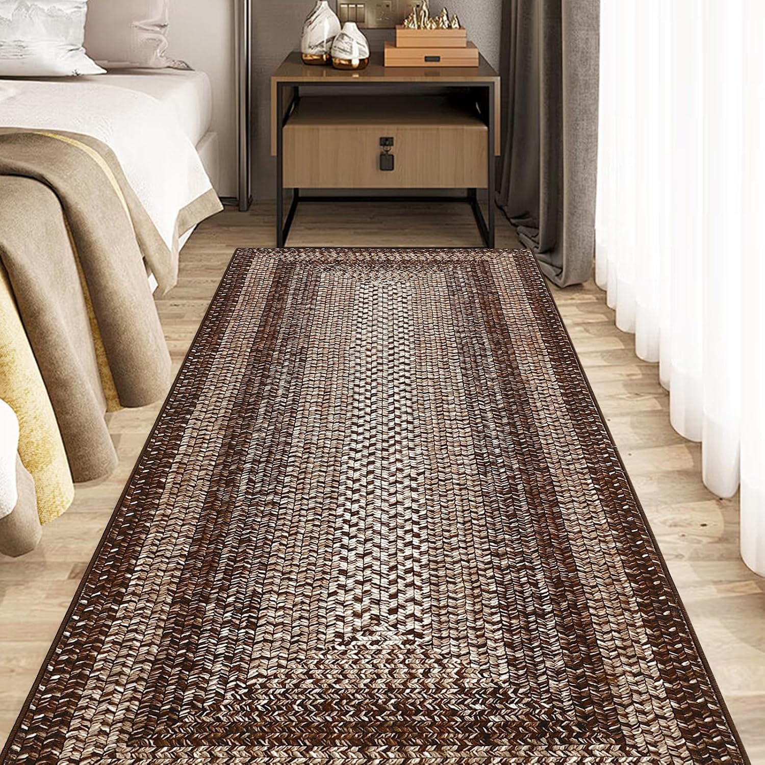 Detalle de RUGSREAL 2' x 10' Washable Runner Rug with Printed Braided Pattern