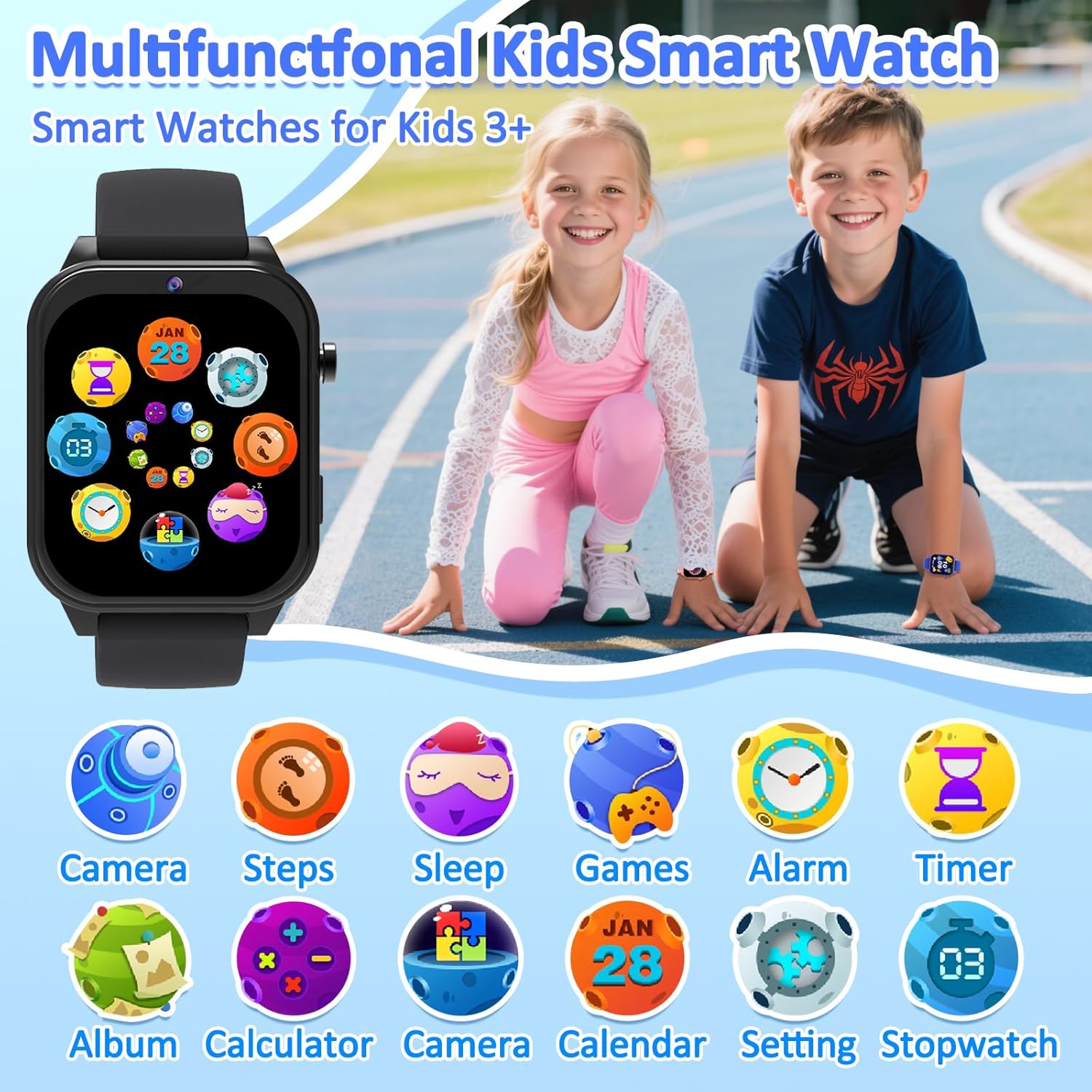 Thumbnail 2 de Kaacly Kids Smart Watch for Girls & Boys (Black) with 1.83-inch DIY Face, Steps Counter & Sleep Monitoring