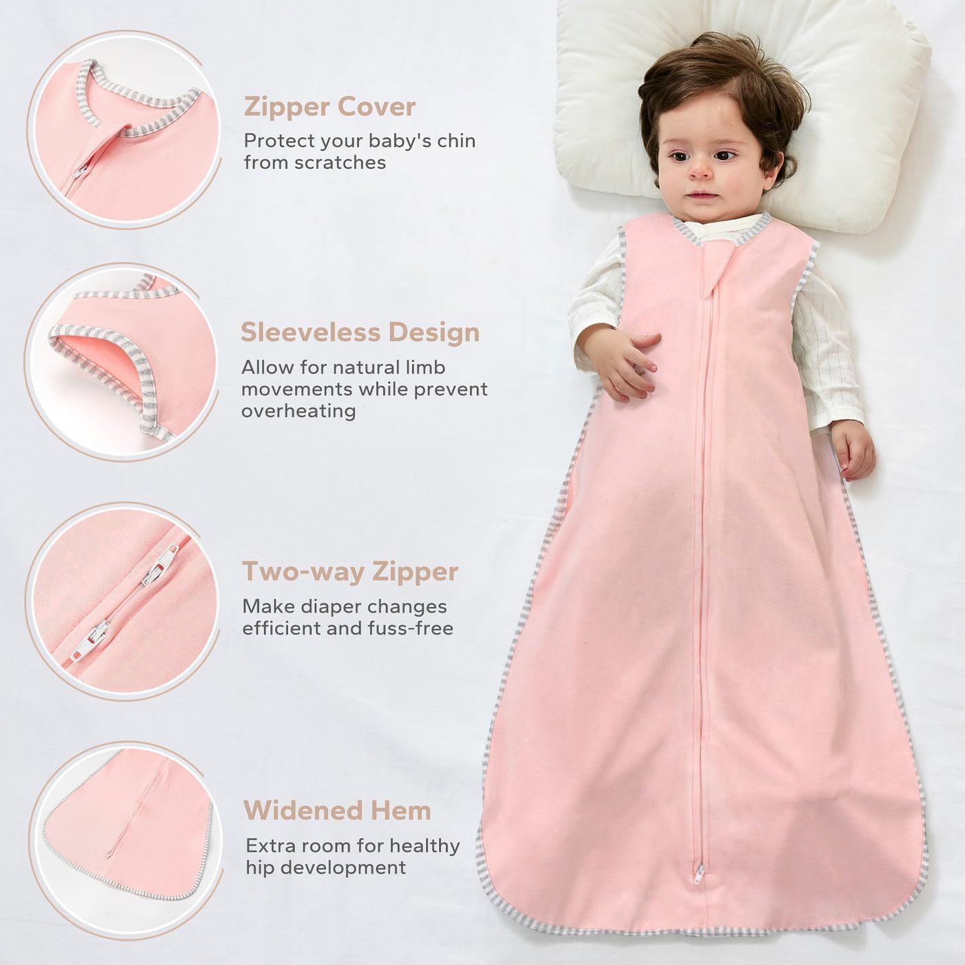 Thumbnail 2 de TURMIN Baby Sleeping Bag 0.5 Tog – 0–24 Months, 100% Cotton Sleeveless Newborn Sleep Sack