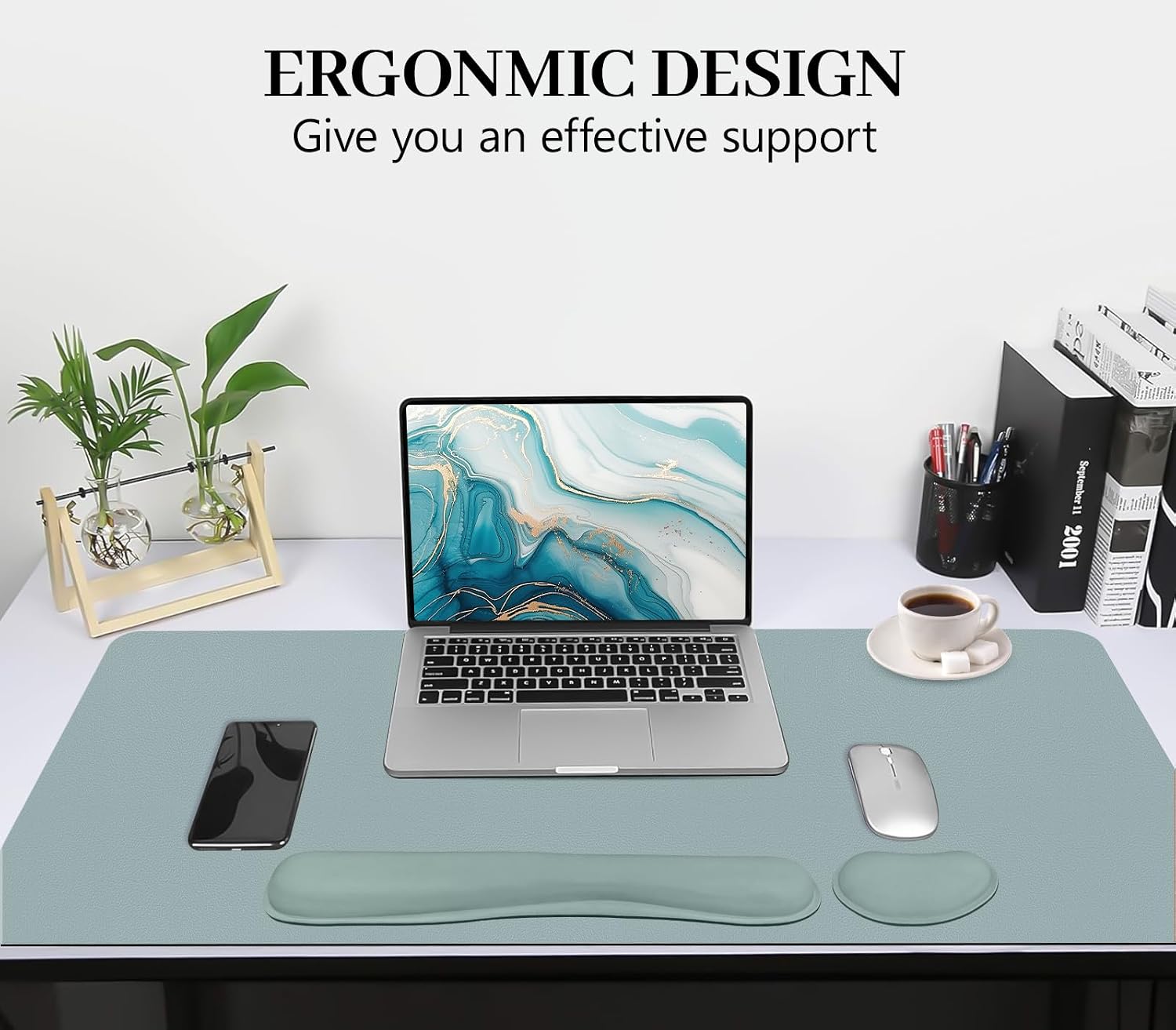 Detalle 1 de Meetcolor 3-in-1 Desk Mat Set, 31.5" x 15.7" Waterproof Pad with Wrist Rests