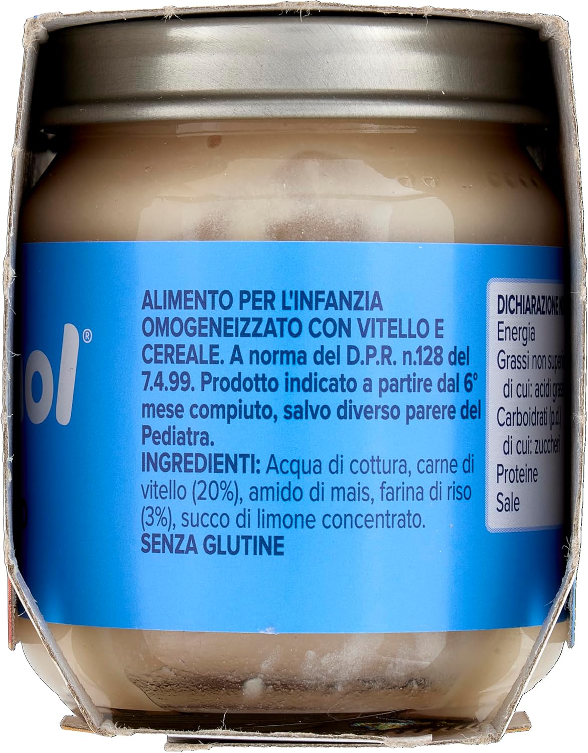 Detalle de Nipiol Omogeneizzato Vitello - 2x120 g, 12 confezioni: omogeneizzato di carne 100% vitello senza sale aggiunto