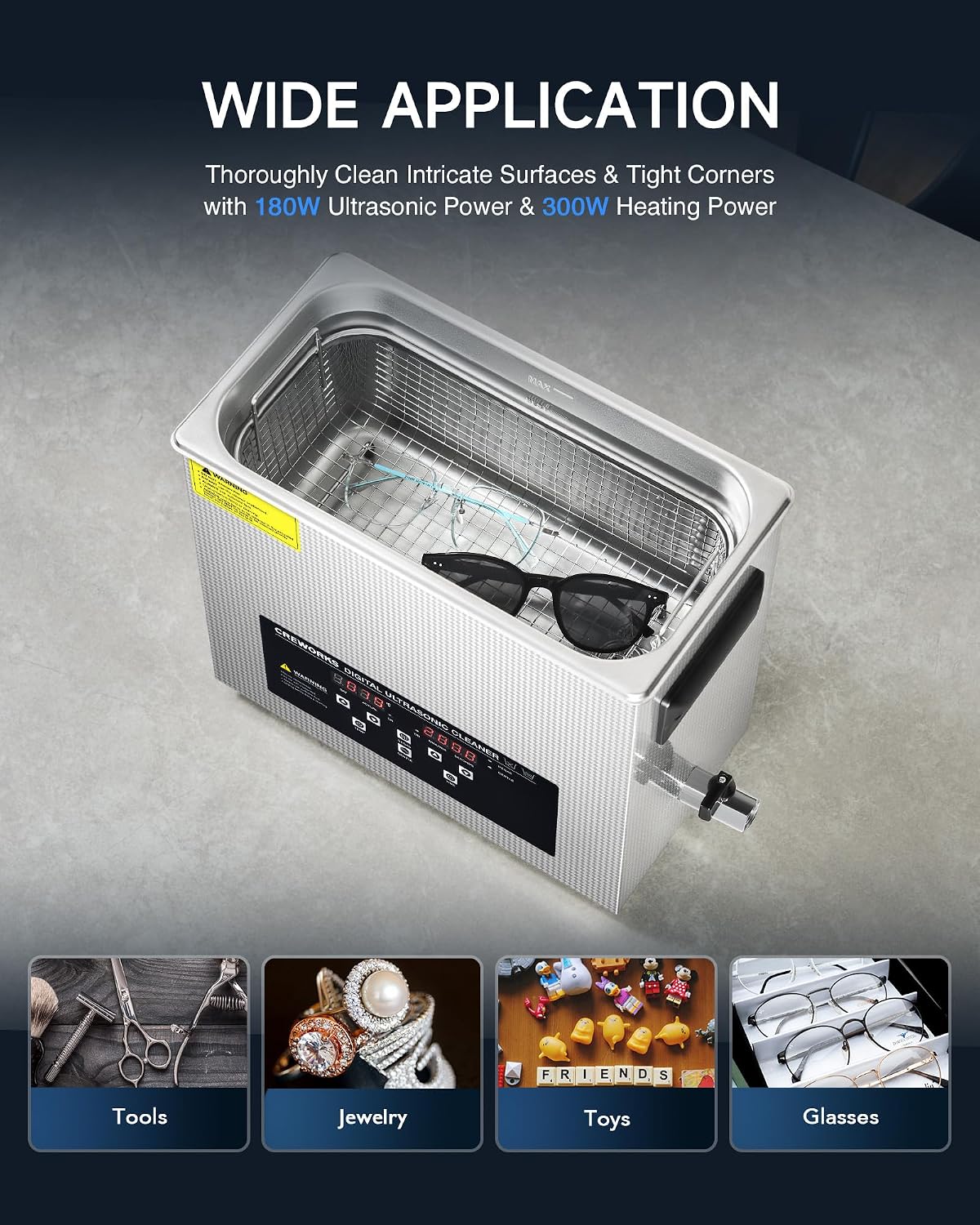 Detalle de CREWORKS Ultrasonic Cleaner 6L with Digital Timer & Heater