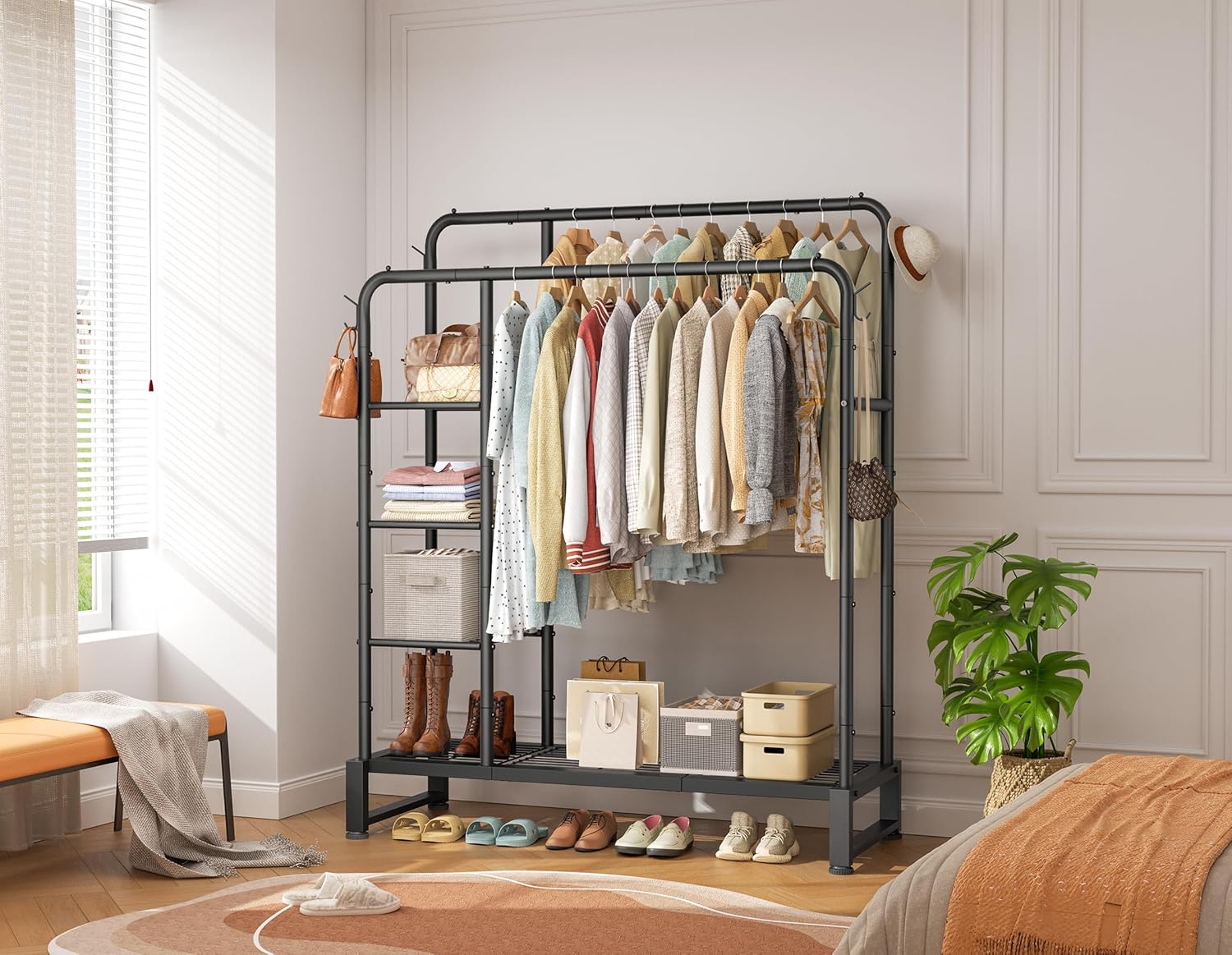 Thumbnail 1 de Double Rods Clothes Rack 4-Tier Organizer