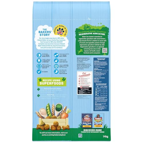 Detalle de BAKERS Adult Dry Dog Food - Beef & Veg with Spirulina & Spinach 14KG