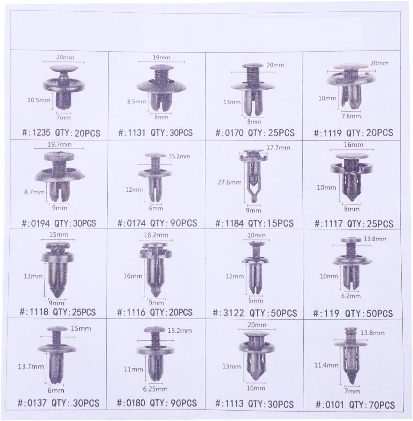 Detalle de TOPWAY 635PCS Car Retainer Clips Kit – 16 Sizes