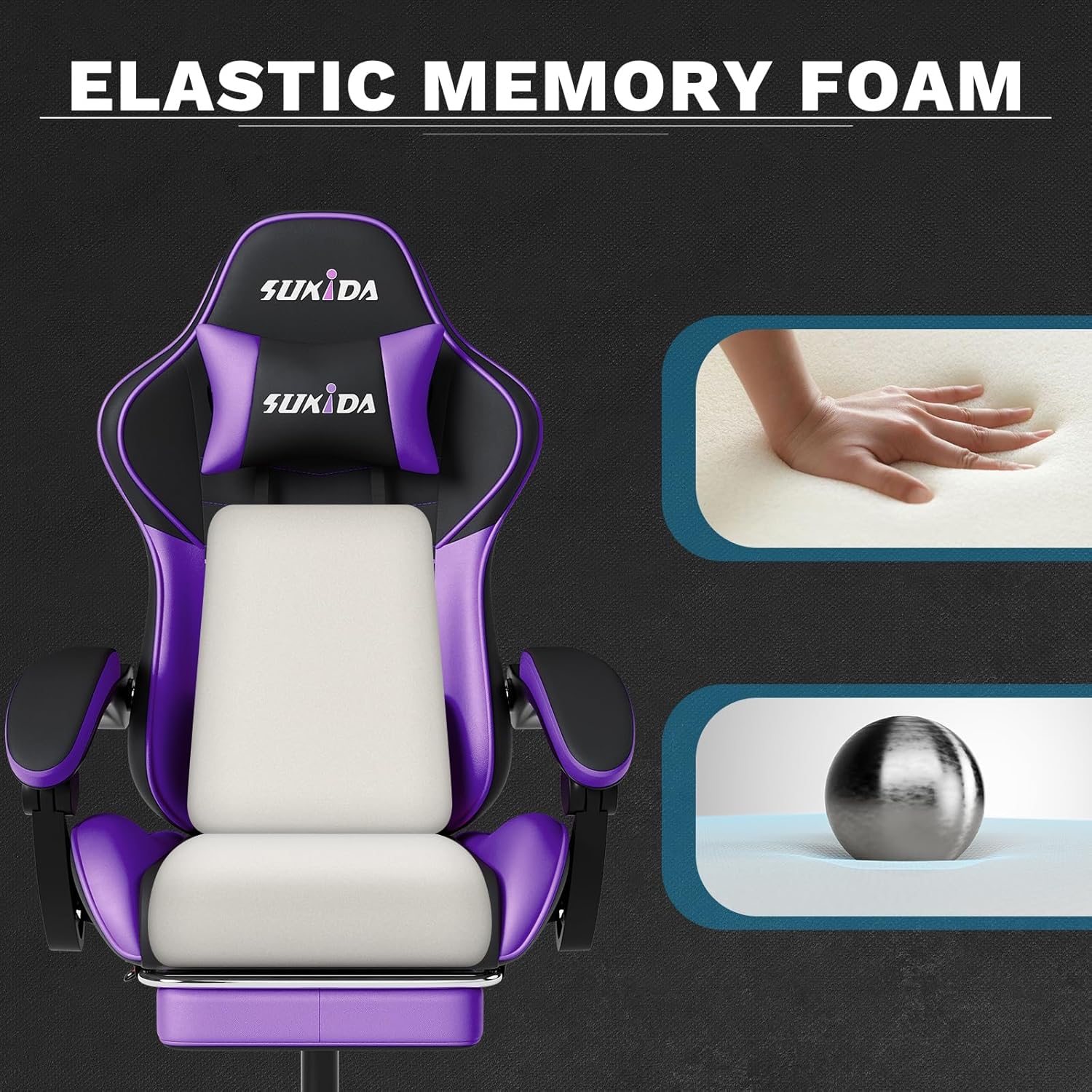 Thumbnail 6 de SUKIDA Gaming Chair: Ergonomic Comfort with Footrest and Massage Lumbar Support