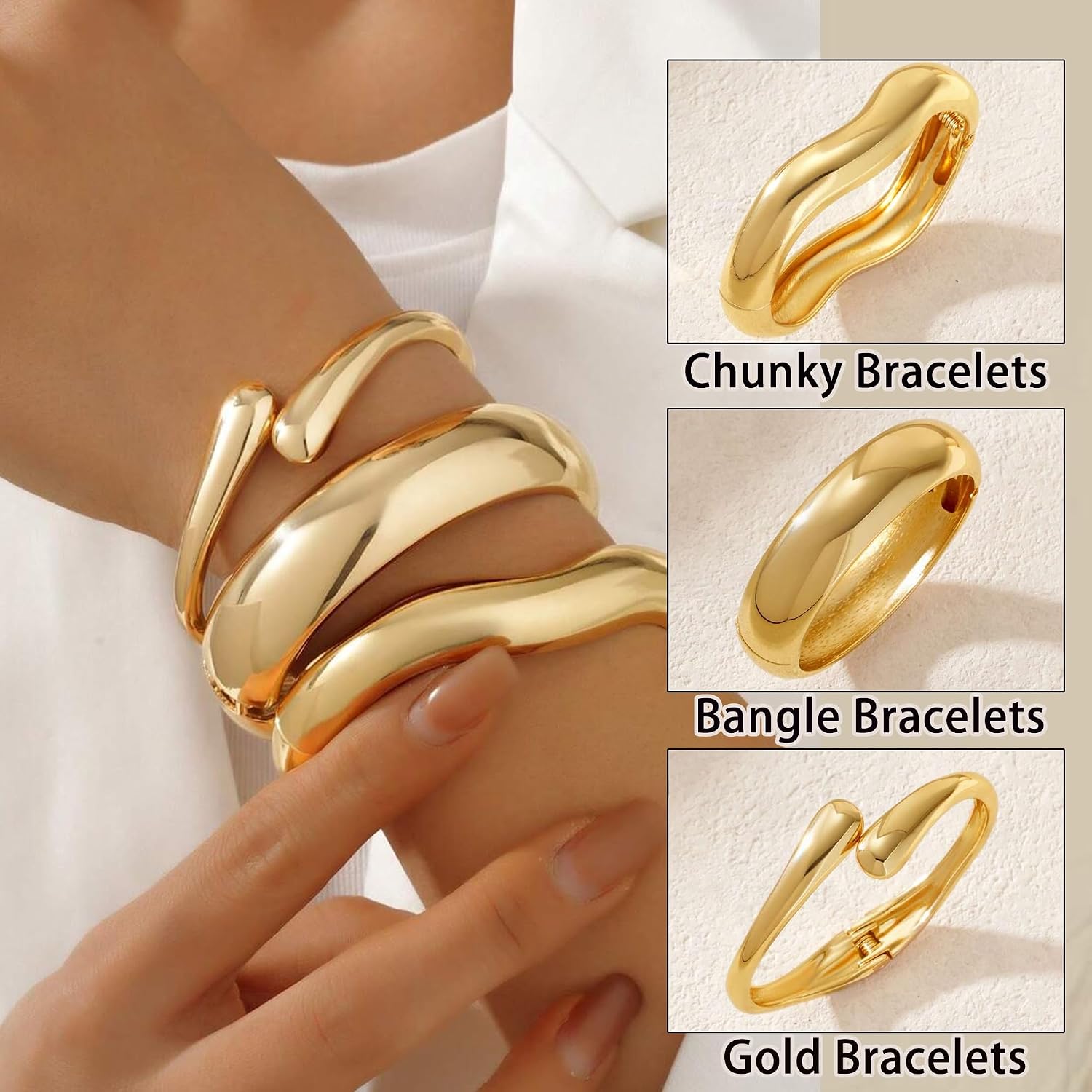 Detalle 2 de Gold-Plated Bangle Bracelet Set, 3-Piece