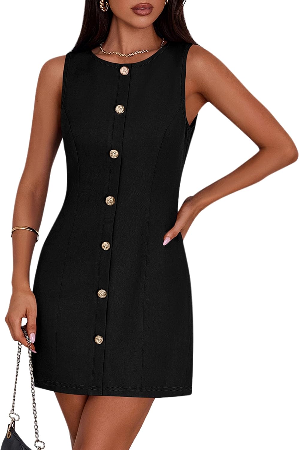 Detalle de PrettyGarden Work Dresses for Women 2026 Summer Short Sleeves Button-Down Office Dress