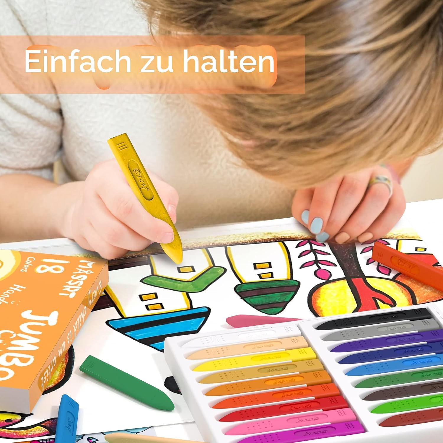 Detalle de Dreikant Jumbo Wachsmalstifte für Kleinkinder – Ungiftig, Abwaschbar und Leicht zu Halten