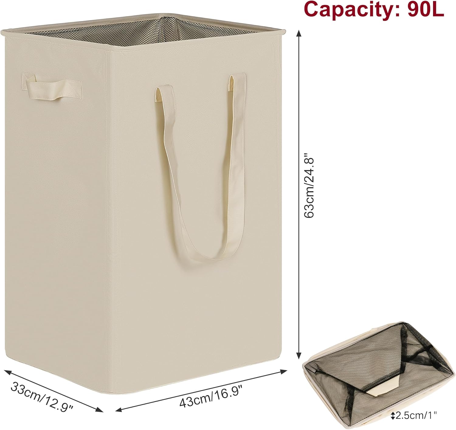 Detalle de efluky LH123 Slim Laundry Basket, 90L Collapsible Beige Oxford Hamper