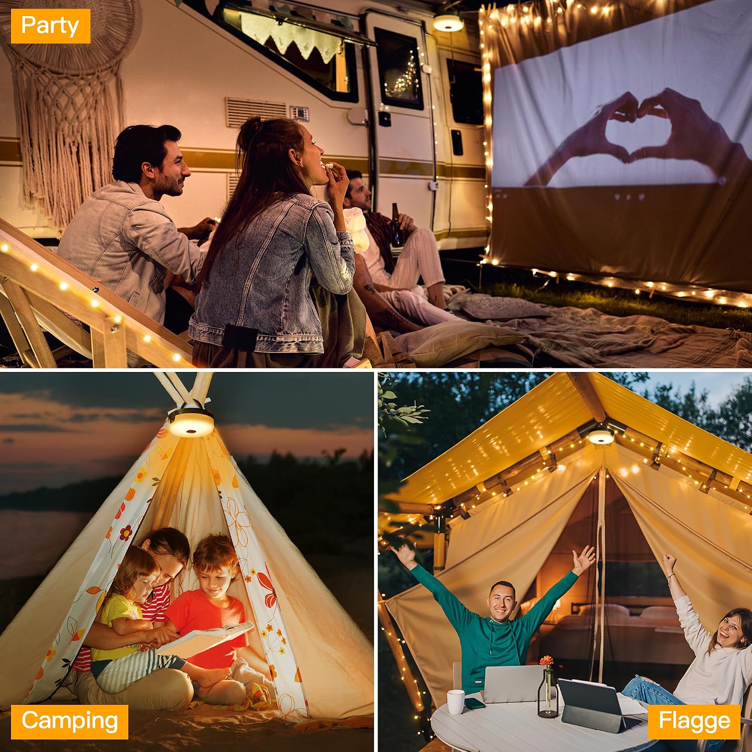 Thumbnail 6 de Ollny Camping Lichterkette Aufrollbar 10M – 4-in-1 Outdoor-Lichtlösung mit 8 Modi, USB-Akku, Timer und Wasserschutz