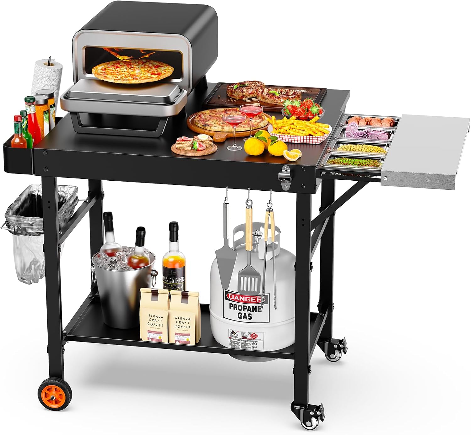 Detalle de EsFrondo Pizza Oven Table, Wheeled Grill Cart with 28.8-Inch Prep Surface