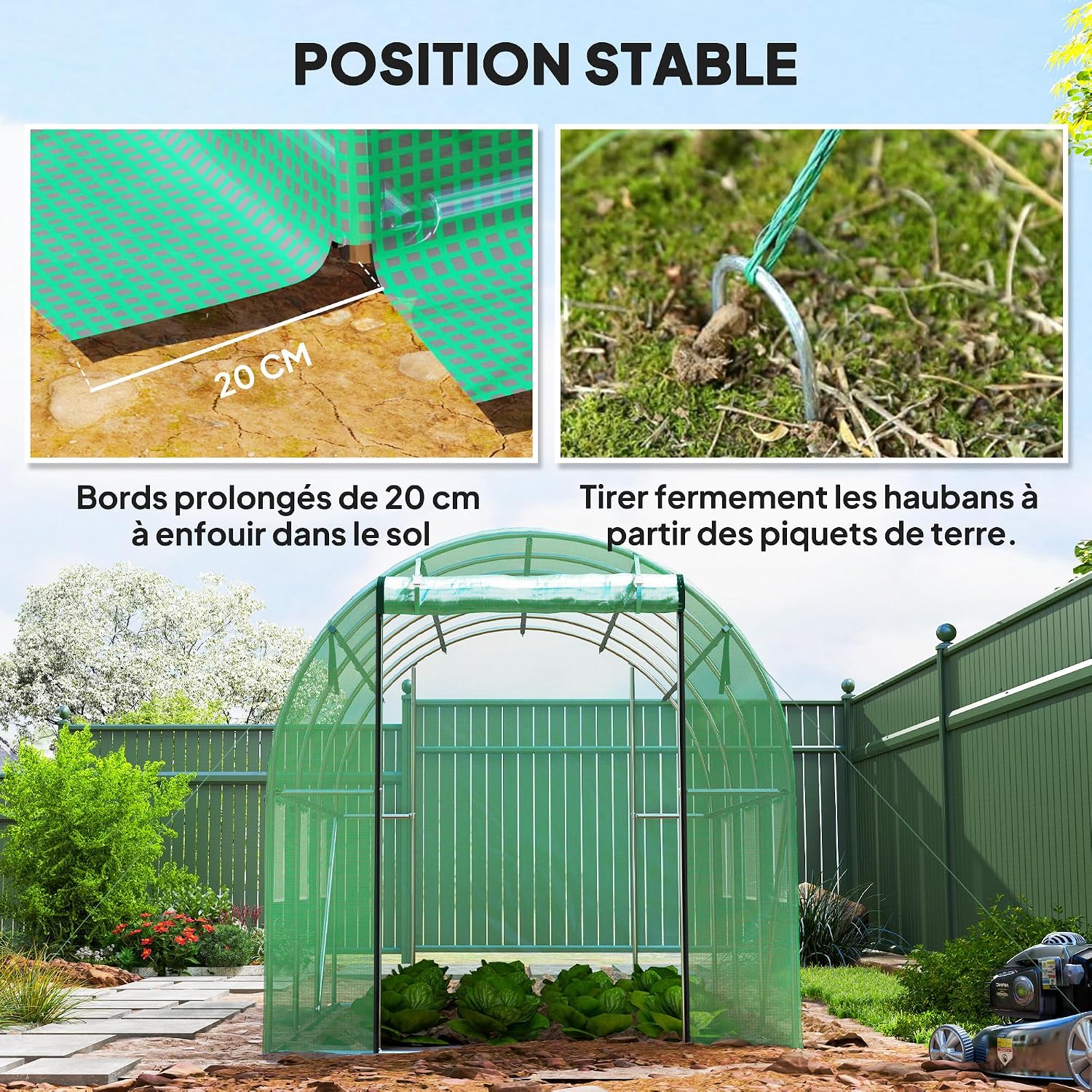Detalle 2 de Outsunny 84H-238V00GN tuintunnelkas 6 m² met PE-afdekking en roldeur