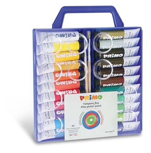 Detalle de PRIMO Valigetta Colori per Bambini +3 Anni con Tempere: 22 Tubetti da 12 ml + 2 Pennelli e Tavolozza Incluso