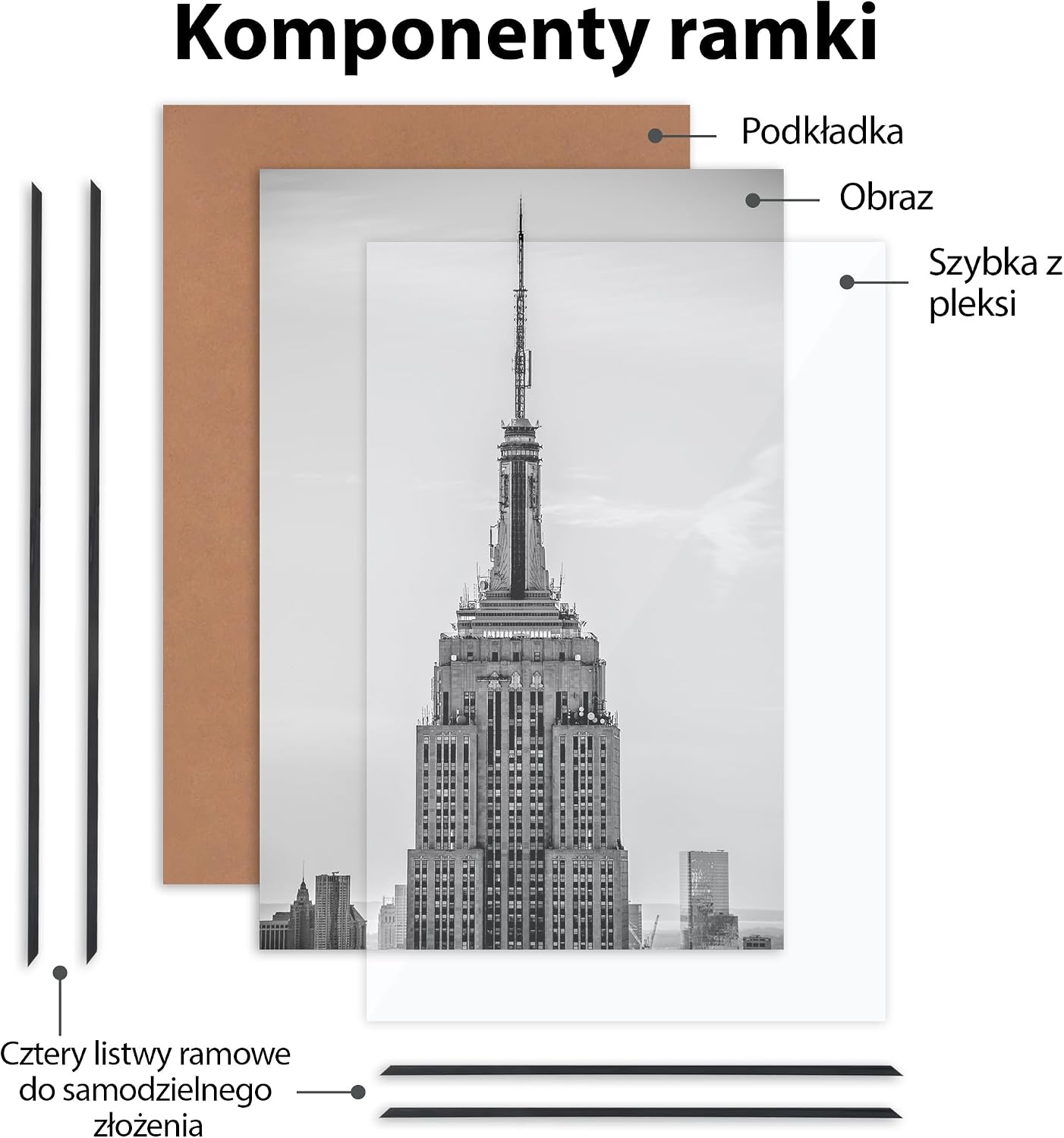 Detalle de Americanflat Fusion – zestaw 3 czarnych ramek 60 × 90 cm z pleksi