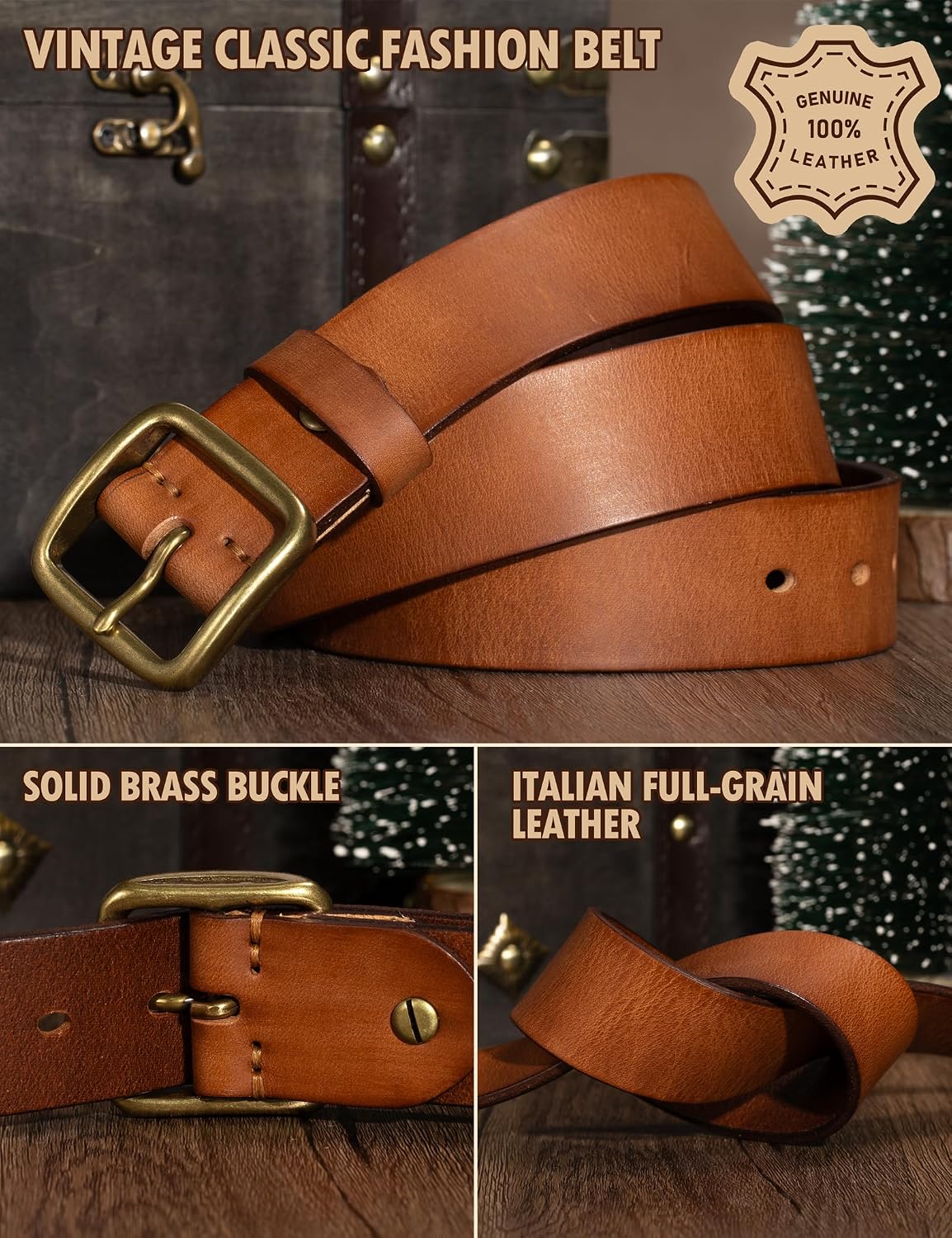 Thumbnail 2 de wolksprong Full-Grain Leather Men's Belt, 4 mm, Solid Brass Buckle