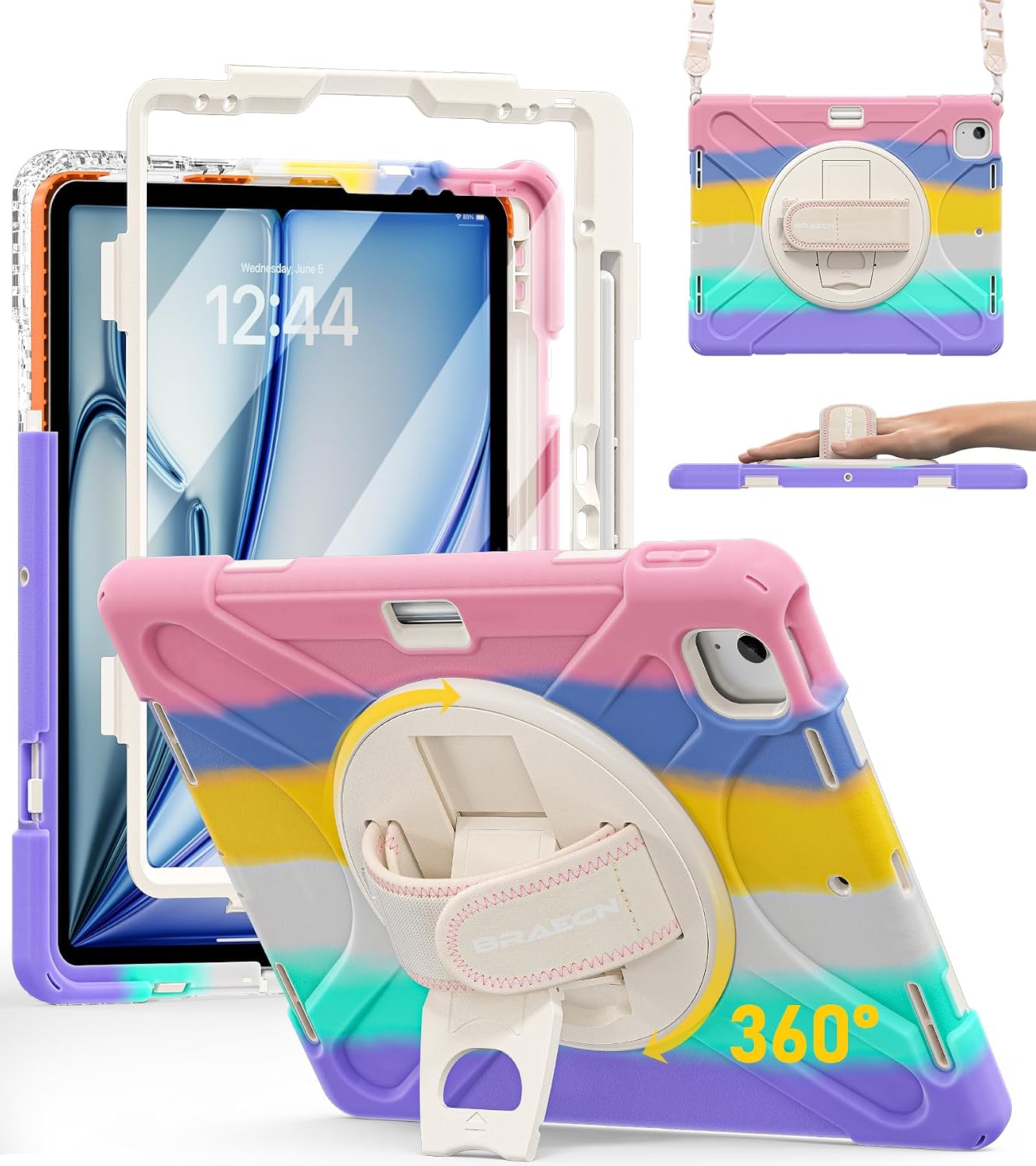 Detalle de BRAECN Case for iPad Air 13 Inch 2026/2025/2024 & iPad Pro 12.9" (2022–2018): Full-Body Protection with 360° Rotating Hand Strap