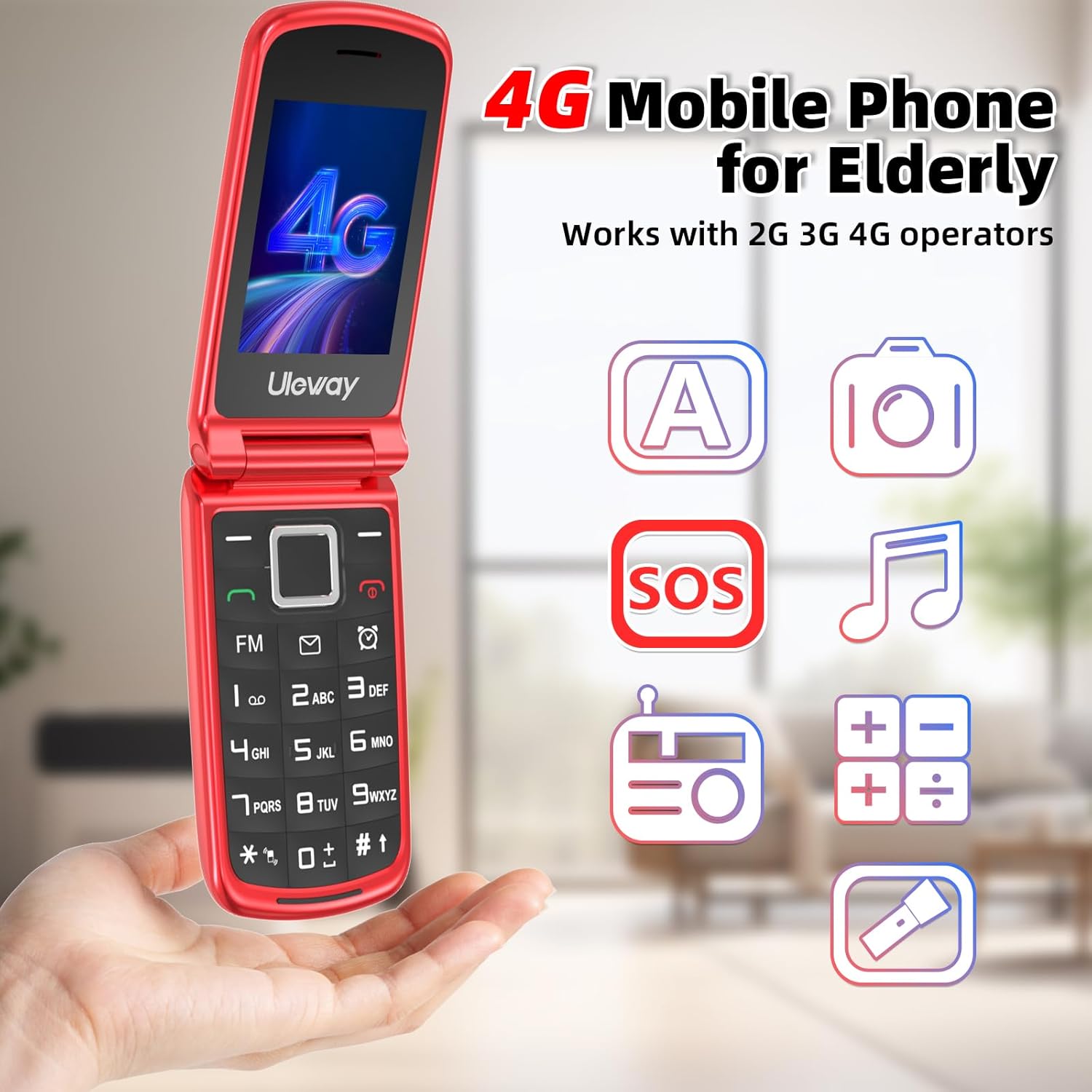 Detalle 2 de Tosaju Téléphone Portable 4G à clapet pour personnes âgées – 2,4" et 1,8" avec SOS