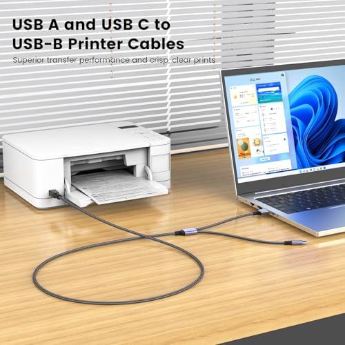 Thumbnail 3 de MOSWAG Câble Imprimante USB-C/USB-A vers USB-B 3M en Nylon – robustesse et connectivité durable