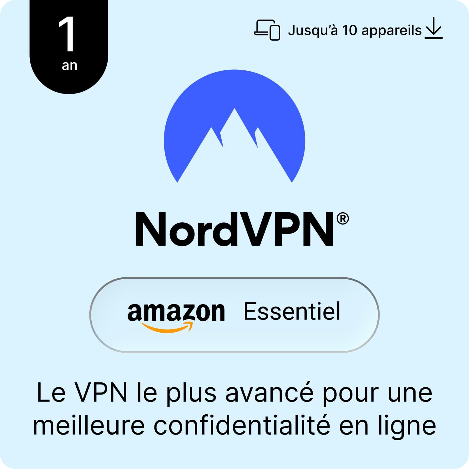 NordVPN Amazon Essentiel — 10 appareils, 1 an, VPN et gestionnaire de mots de passe NordPass