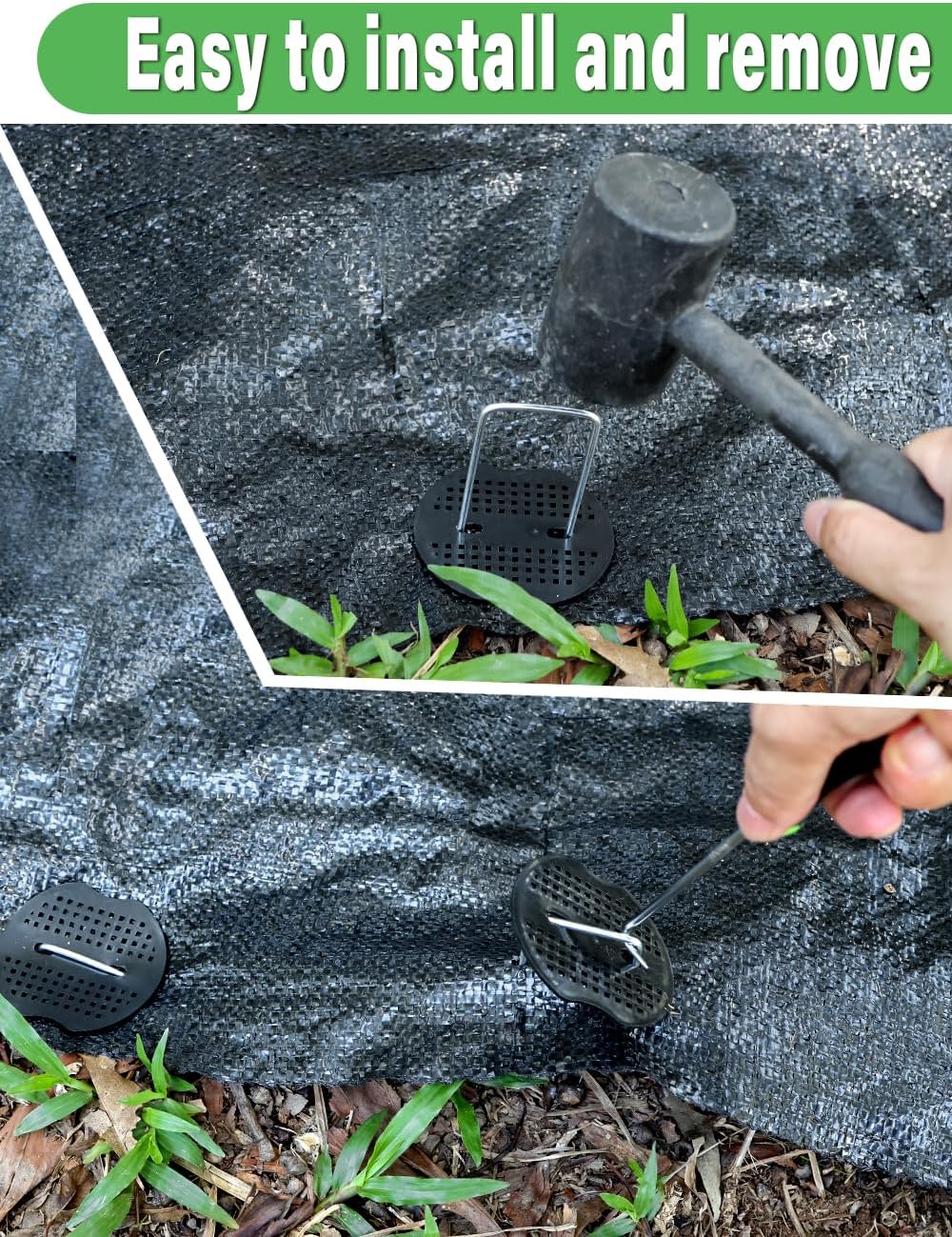 Thumbnail 3 de WOHOHOHO 100 Weed Control Membrane Pegs & Buffer Washers with Pick Hook and Black Hammer