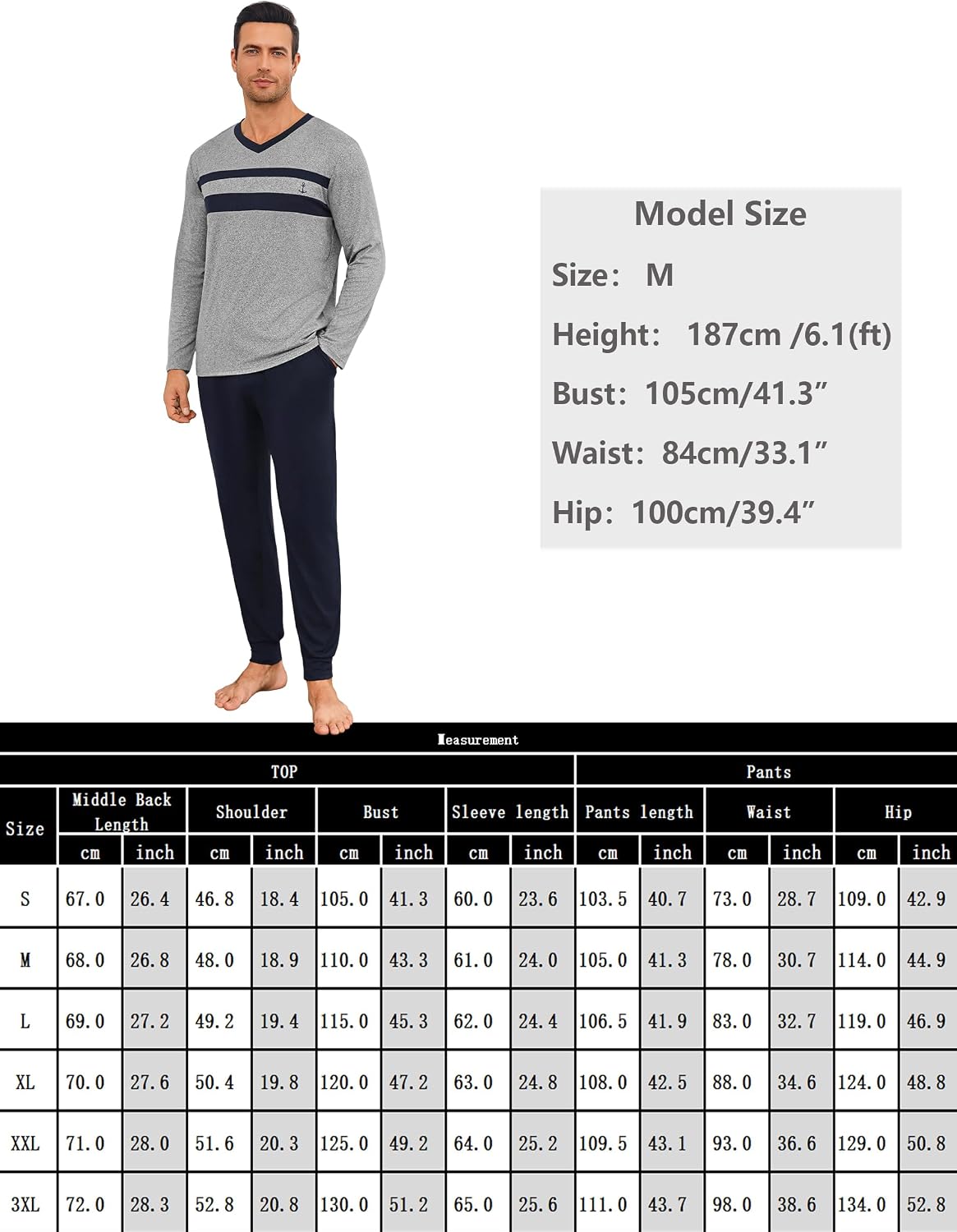 Thumbnail 5 de Ensemble pyjama homme d’hiver Marvmys en coton – col rond, manches longues, deux pièces S à 3XL