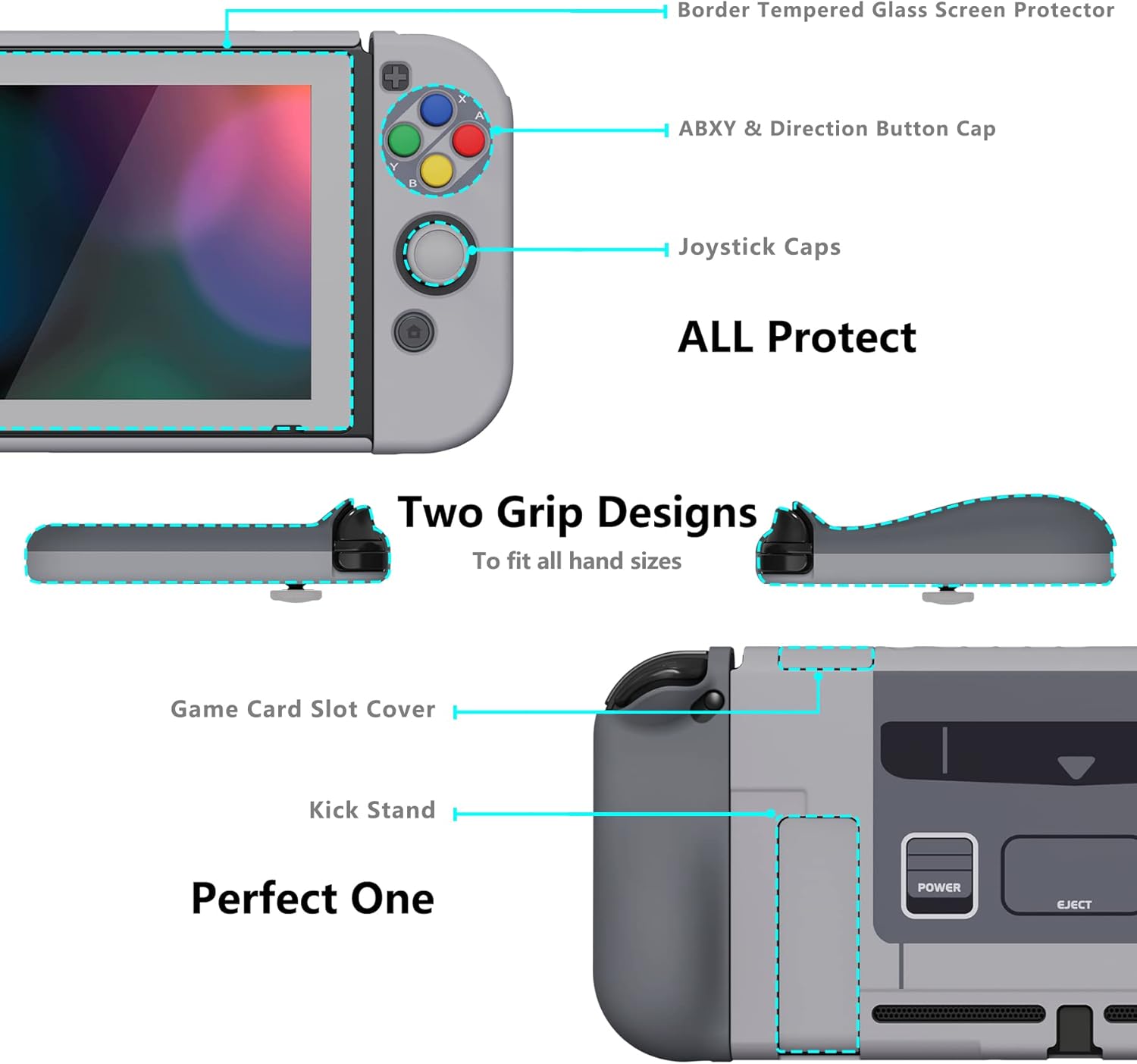 Thumbnail 4 de playvital AlterGrips Dockable Protective Case for Nintendo Switch (EU Style) with screen protector and grip caps