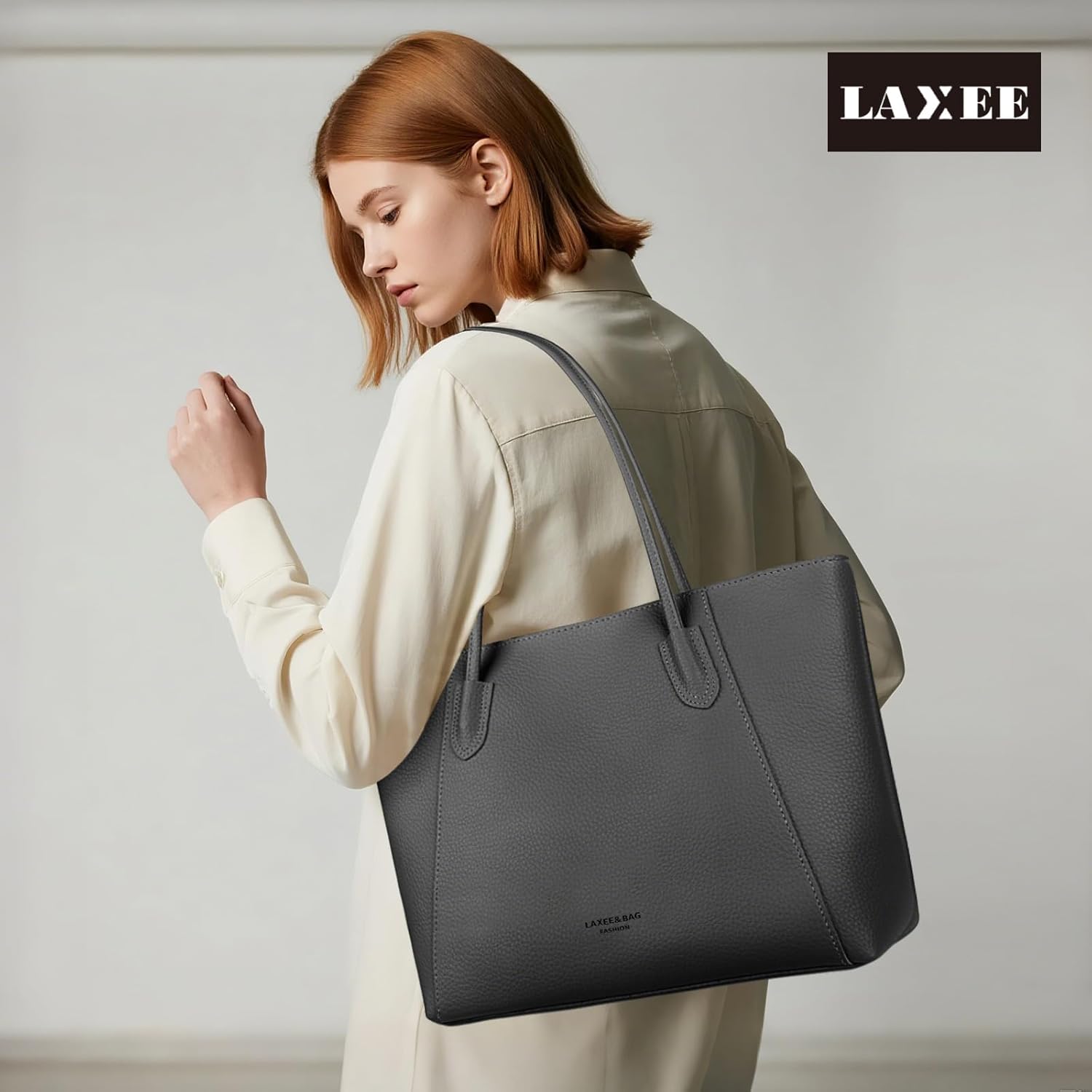 Detalle 2 de Laxee Leather Laptop Tote for Women: 14–15.6 Inch with organised pockets