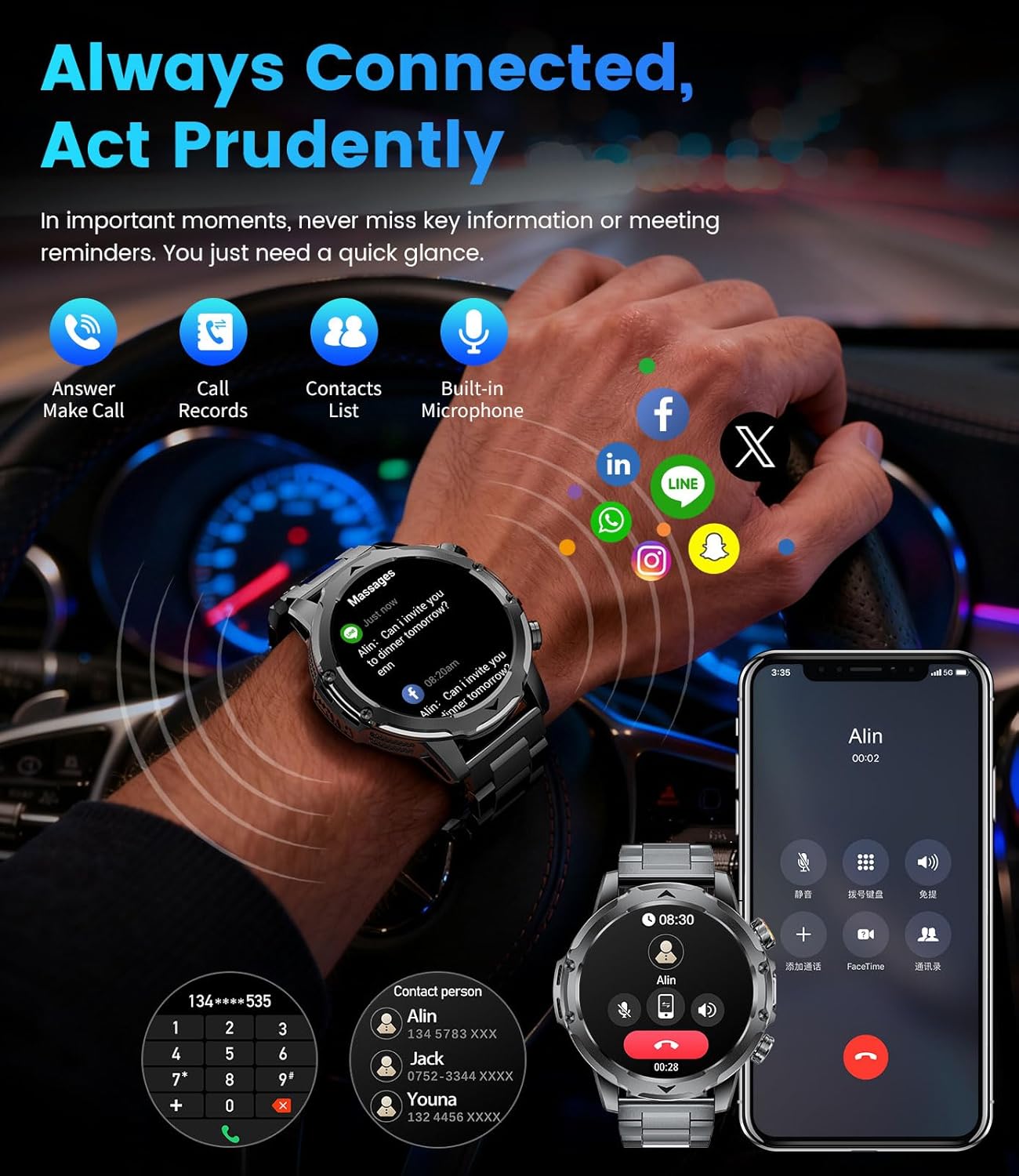Thumbnail 4 de FitVigor EF23 Military Smart Watch for Men (1.53-inch) with 1000 mAh Battery, Bluetooth Calling & Health Monitoring