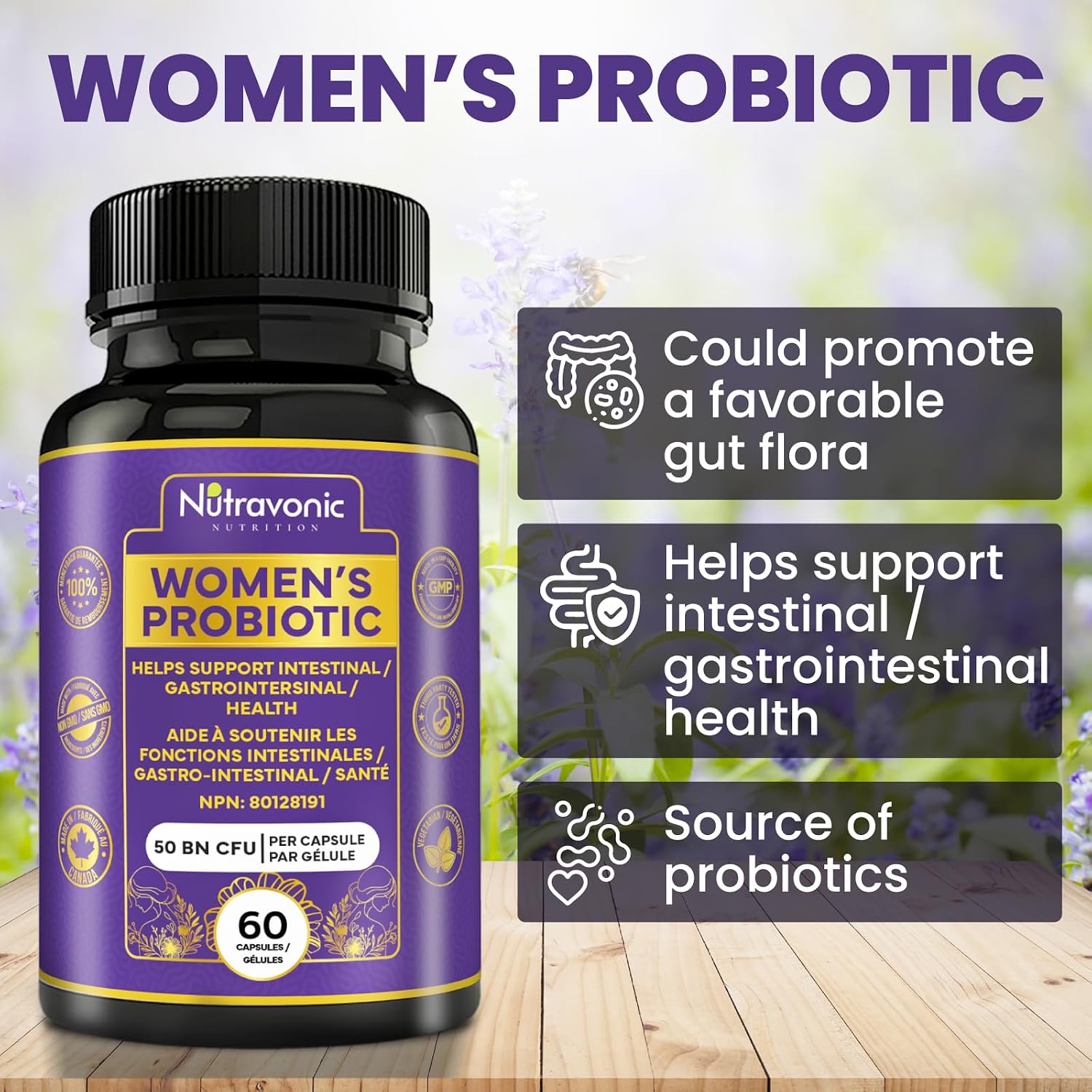 Detalle de Nutravonic Nutrition Probiotics for Women, 50 Billion CFU, 15 Strains, Delayed-Release Capsules