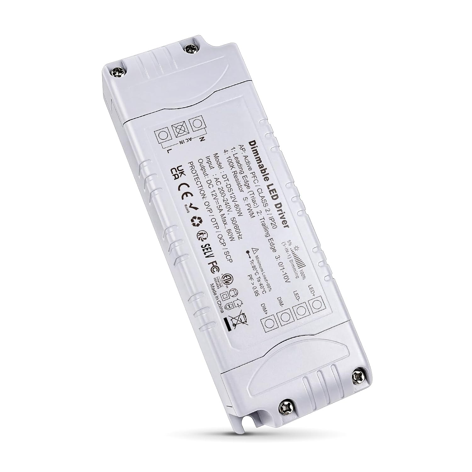 Detalle de REYLAX 12V Dimmable Triac LED Driver (60W, 5A) — High PF, 240V to 12V Transformer