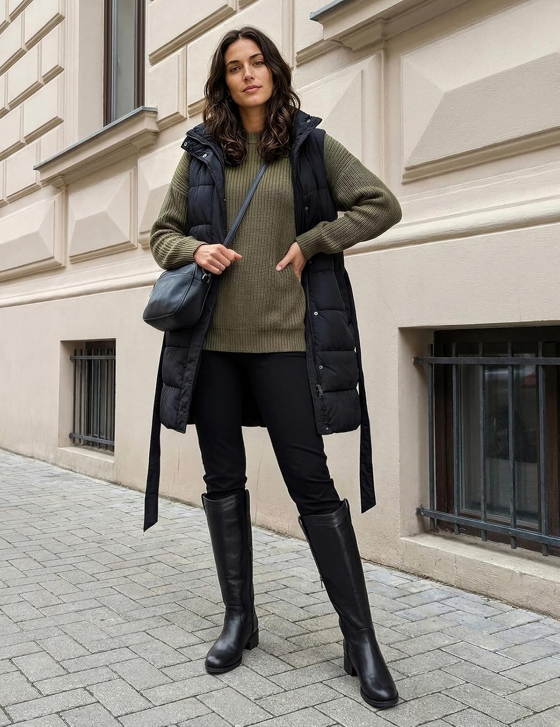Detalle de QIY Knee-High Boots for Women with Square Toe, Side Zipper and Low Heel