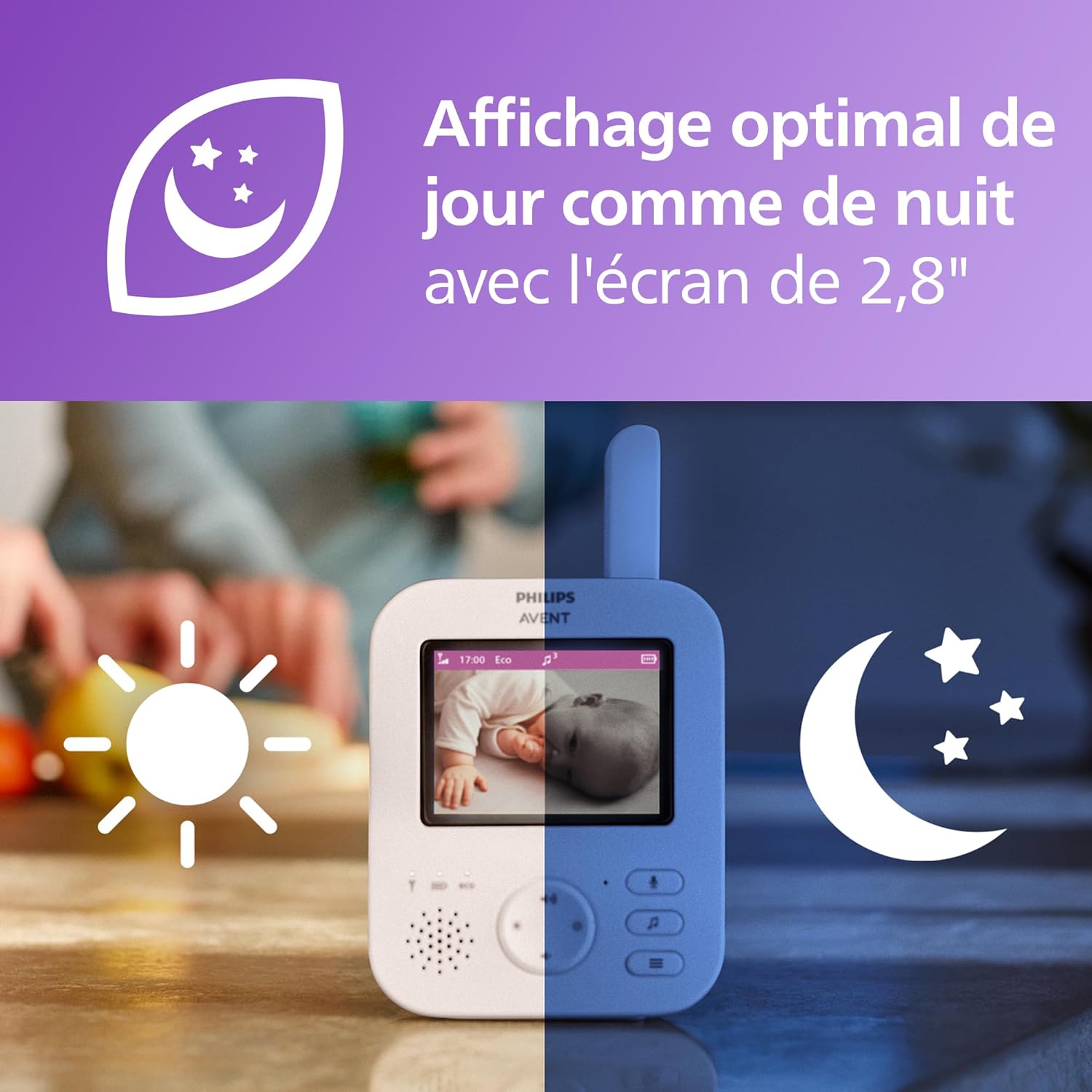 Detalle 2 de AVENT Philips Babyphone vidéo Advanced – DEKRA certifié, caméra et audio, 2,8