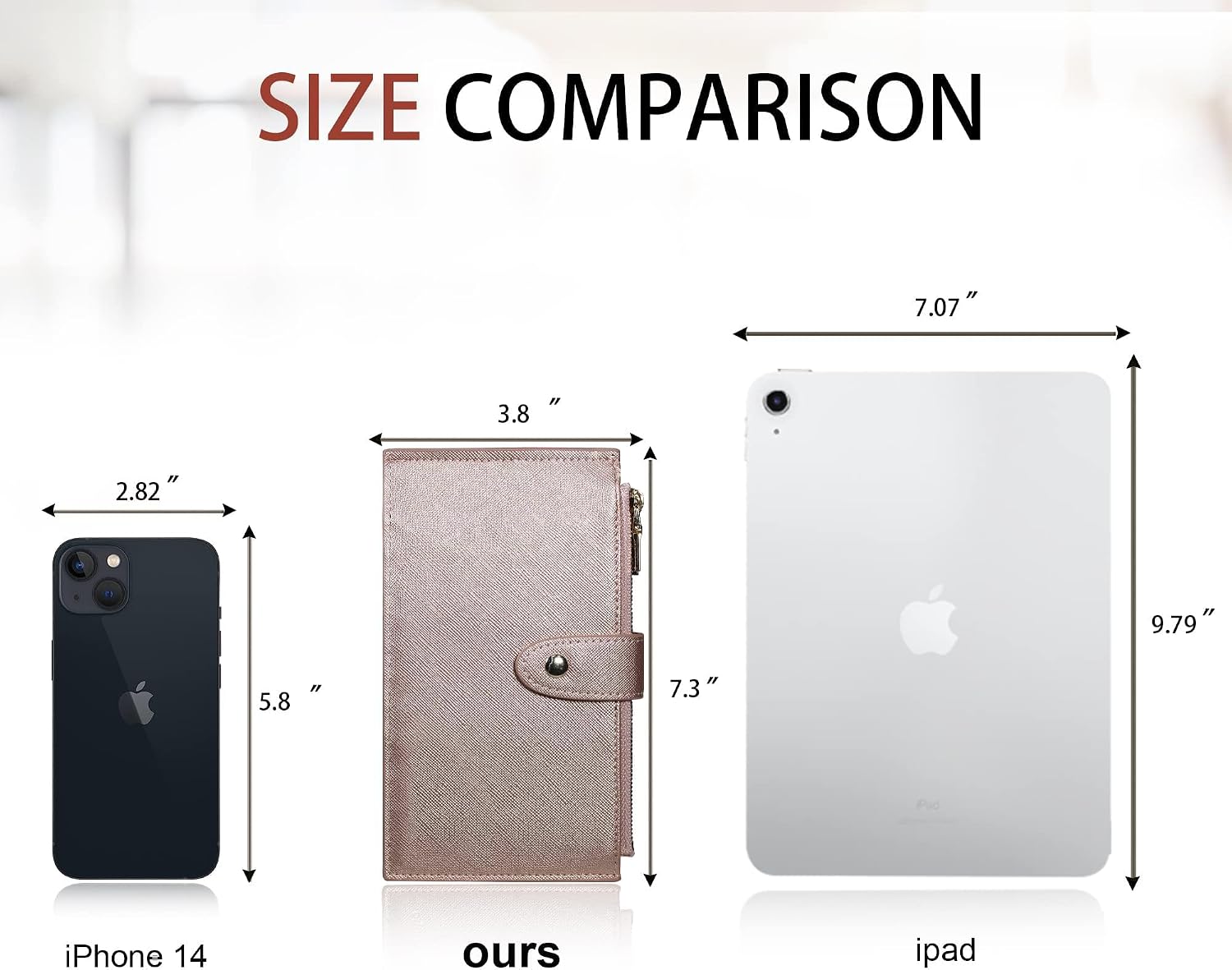 Detalle 2 de Travelambo RFID Bifold Wallet for Women, Rose Gold Leather with Zipper Pockets