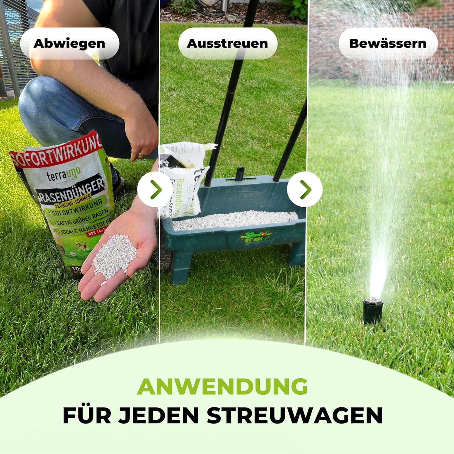 Detalle de TerraUno Rasendünger Frühjahr/Sommer – Sofortwirkung, 5 kg für 250 m²
