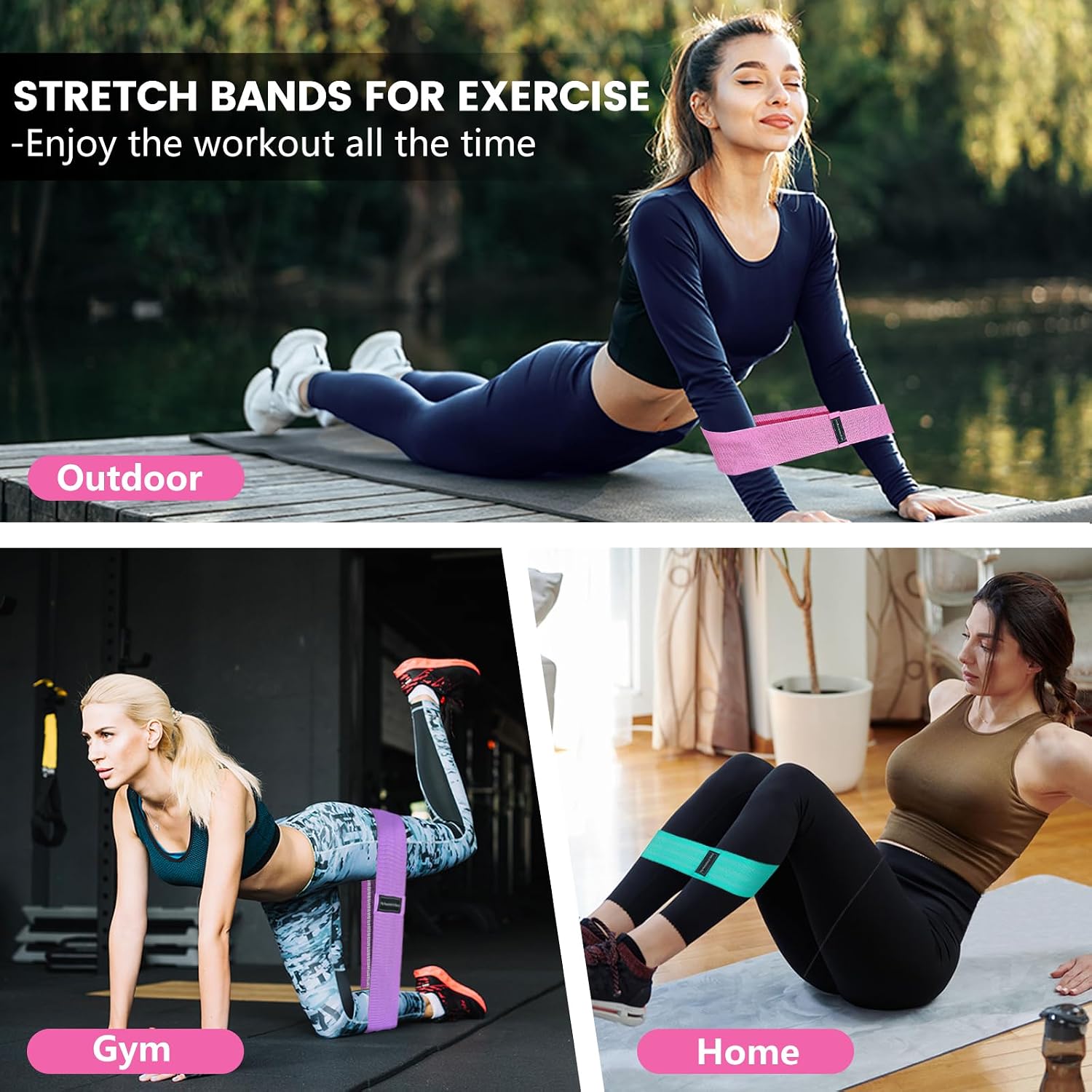 Thumbnail 4 de Exercise Band Set: Non-Slip Fabric Resistance Bands for Legs & Glutes