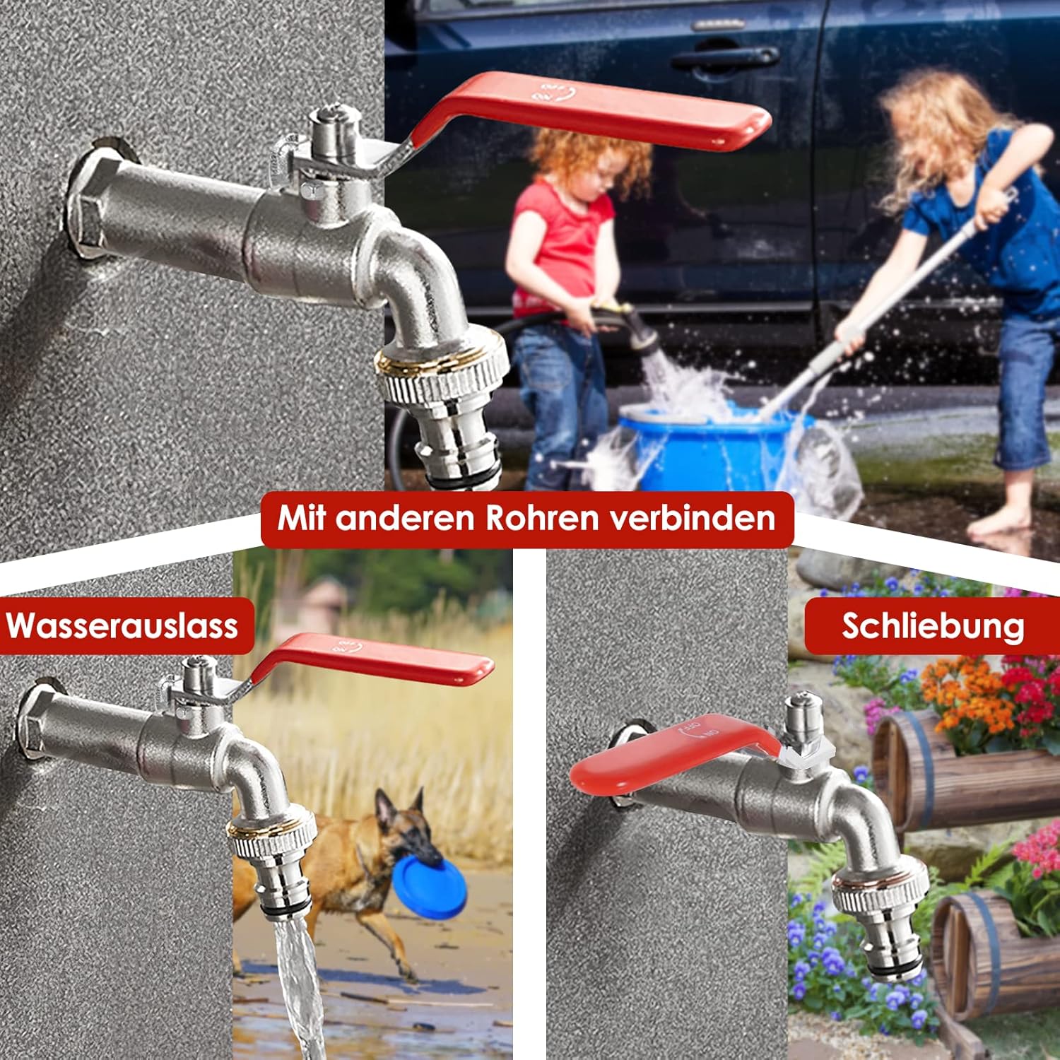 Thumbnail 5 de SPGOOD Garten-Wasserhahn aus Messing, 3/4 Zoll (26,44 mm) mit Schlauchanschluss, frostsicher – Rot