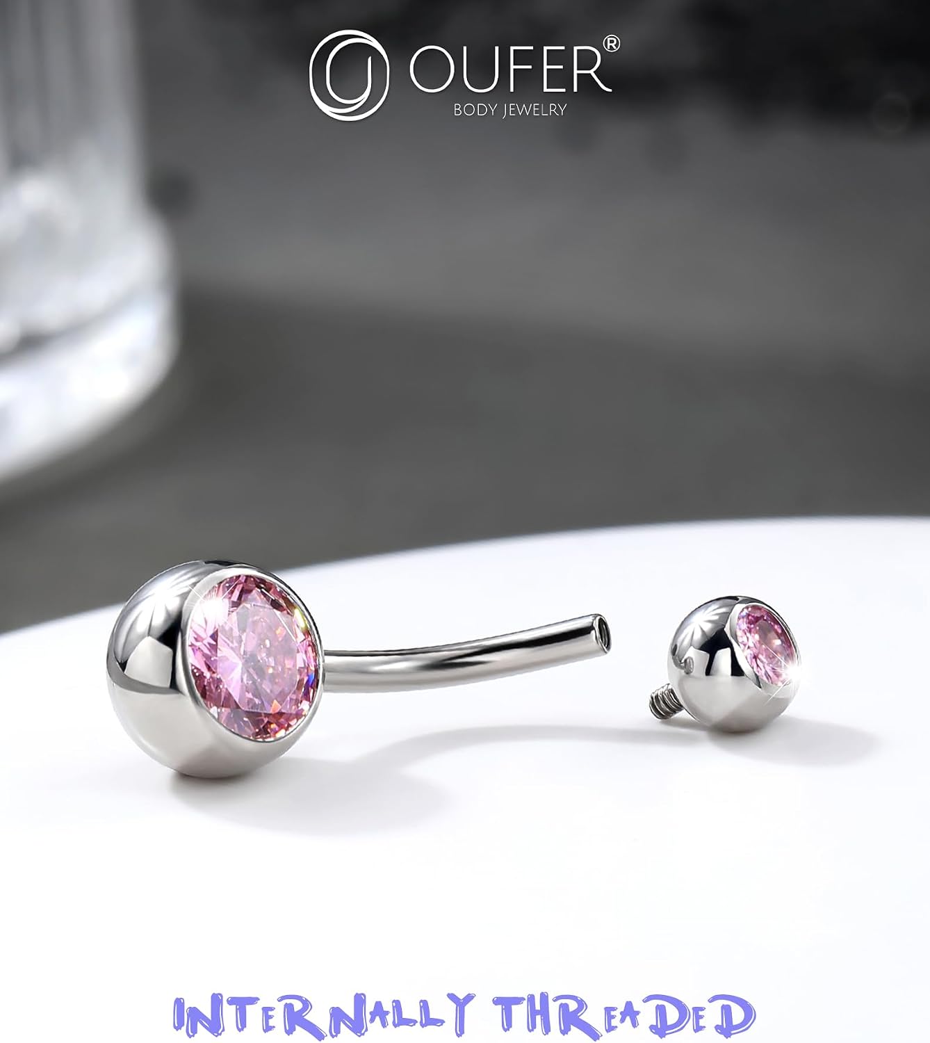 Thumbnail 3 de OUFER Belly Button Bars 316L Rose CZ