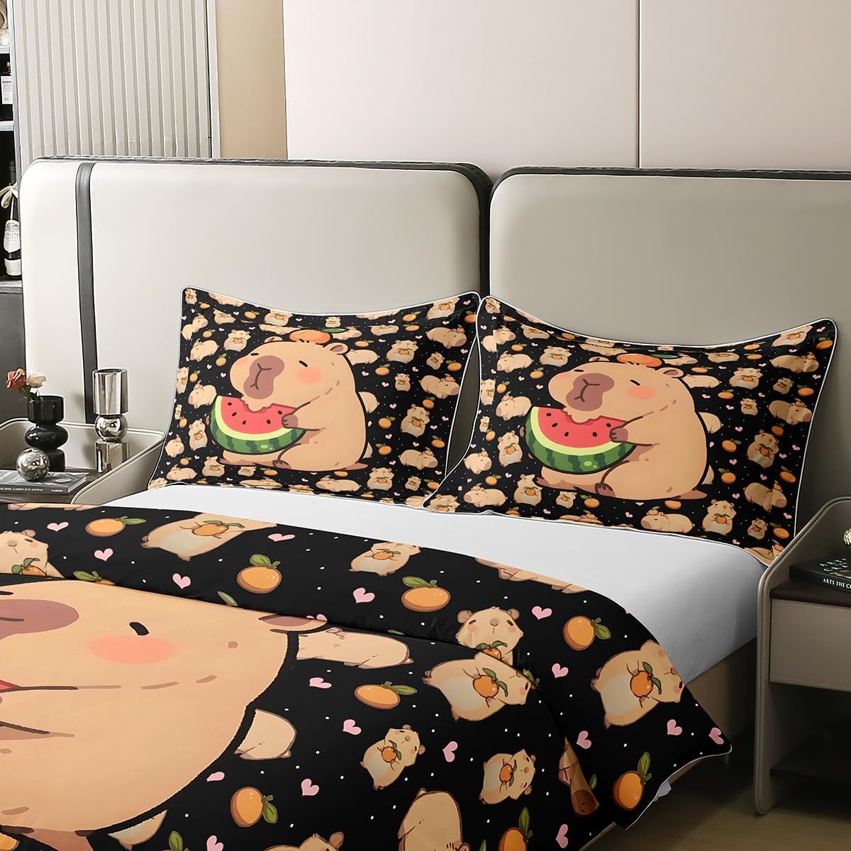 Thumbnail 3 de Homewish Kinder Cartoon Capybara Bettwäsche aus Baumwolle, Rosa – 135 × 200 cm + Kissenbezug 80 × 80 cm