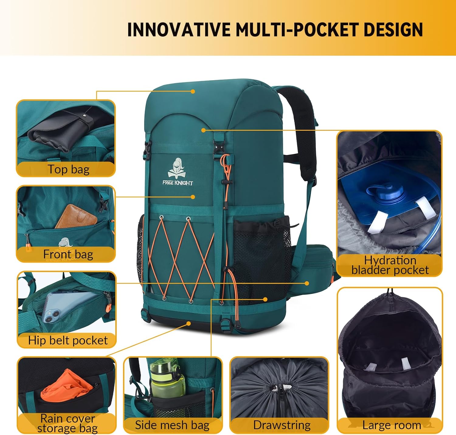 Detalle de Bseash 40L Waterproof Hiking Backpack with Rain Cover – Practical Daypack for Outdoor Adventures