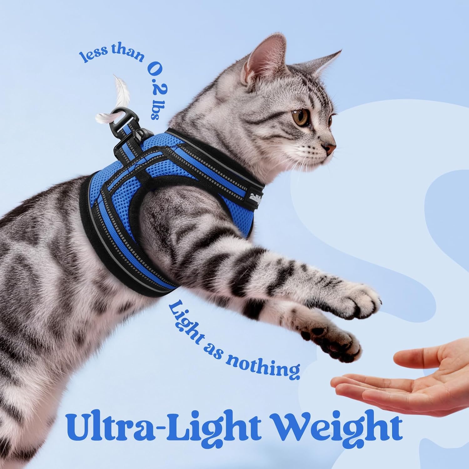 Detalle de rabbitgoo Cat Harness and Leash Set for Extra Small Cats: Escape-Proof Vest Harness with Reflective Strip (Blue, Large)