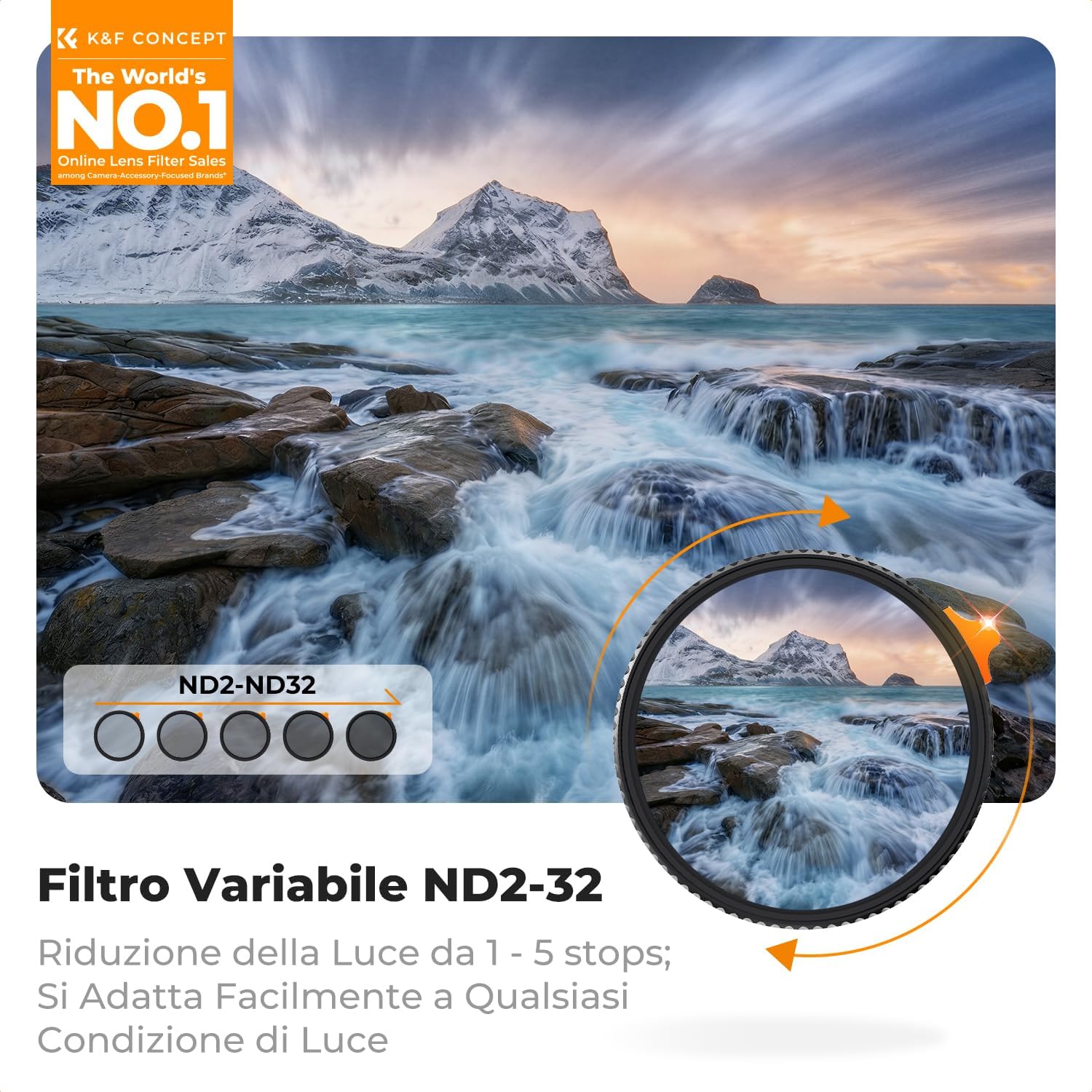 Thumbnail 1 de K&F CONCEPT Nano-Xcel 67mm ND2-32 variabile True Color & bassissima riflettività (1–5 stop)