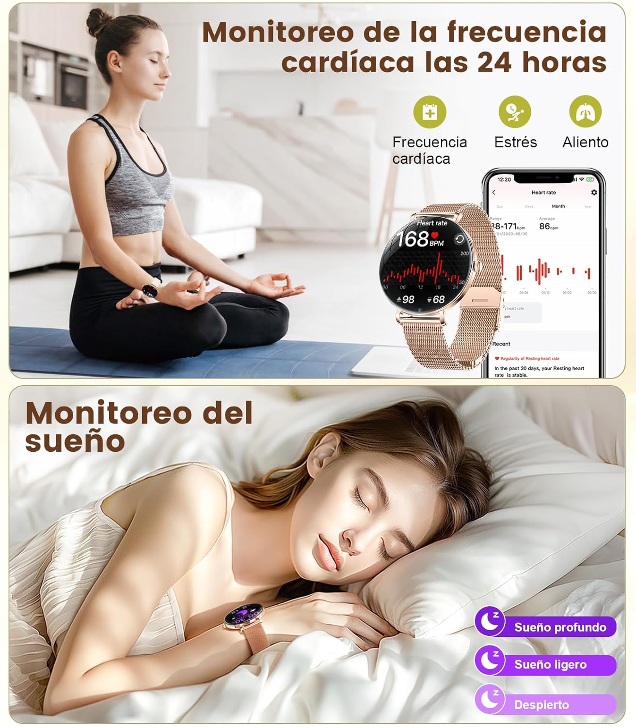 Thumbnail 6 de ESFOE Smartwatch Mujer 1.43'' AMOLED Bluetooth, Oro Rosa 💖