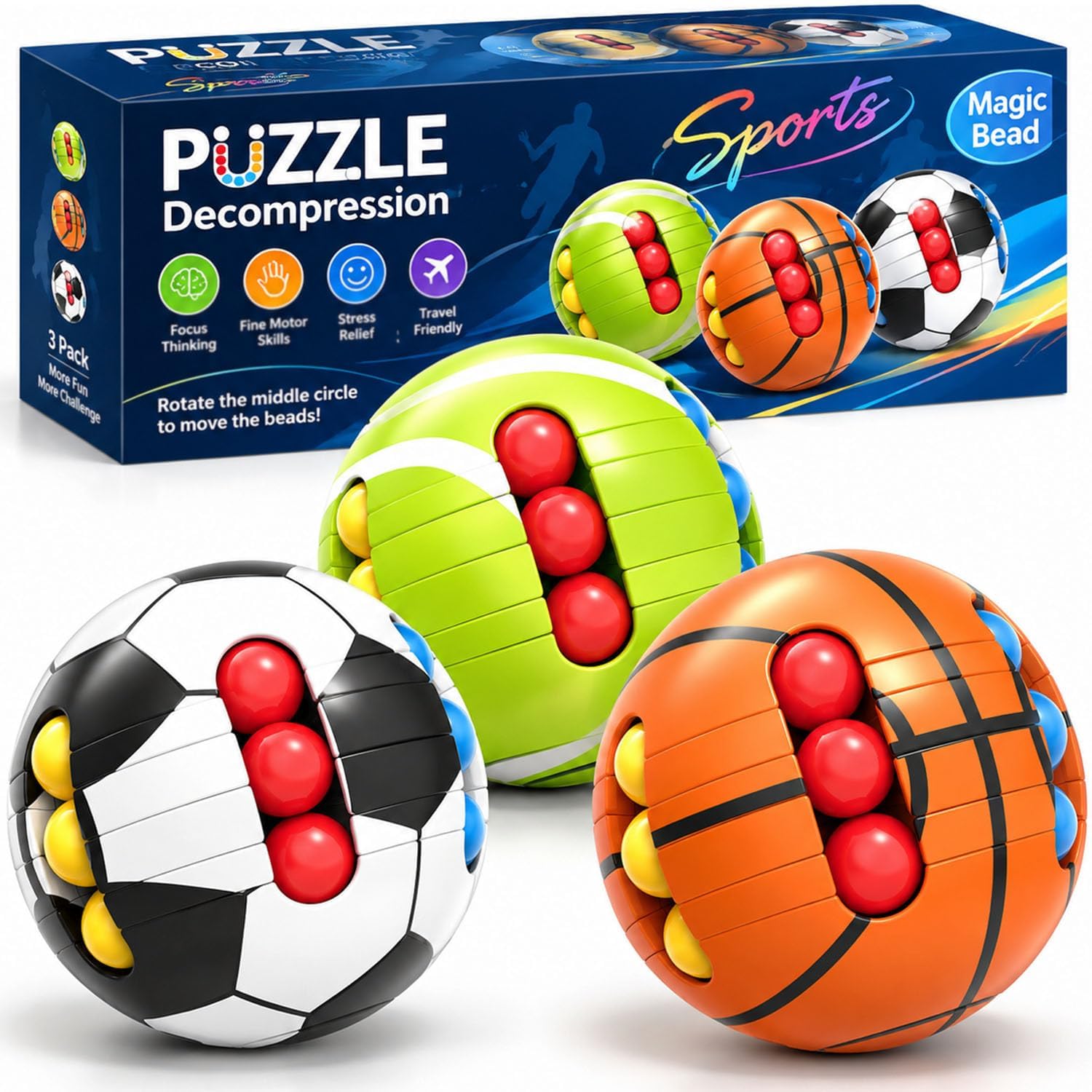Detalle de Azxb 633-117X 3D Puzzle Spin Balls, 2.5-Inch, 3-Pack