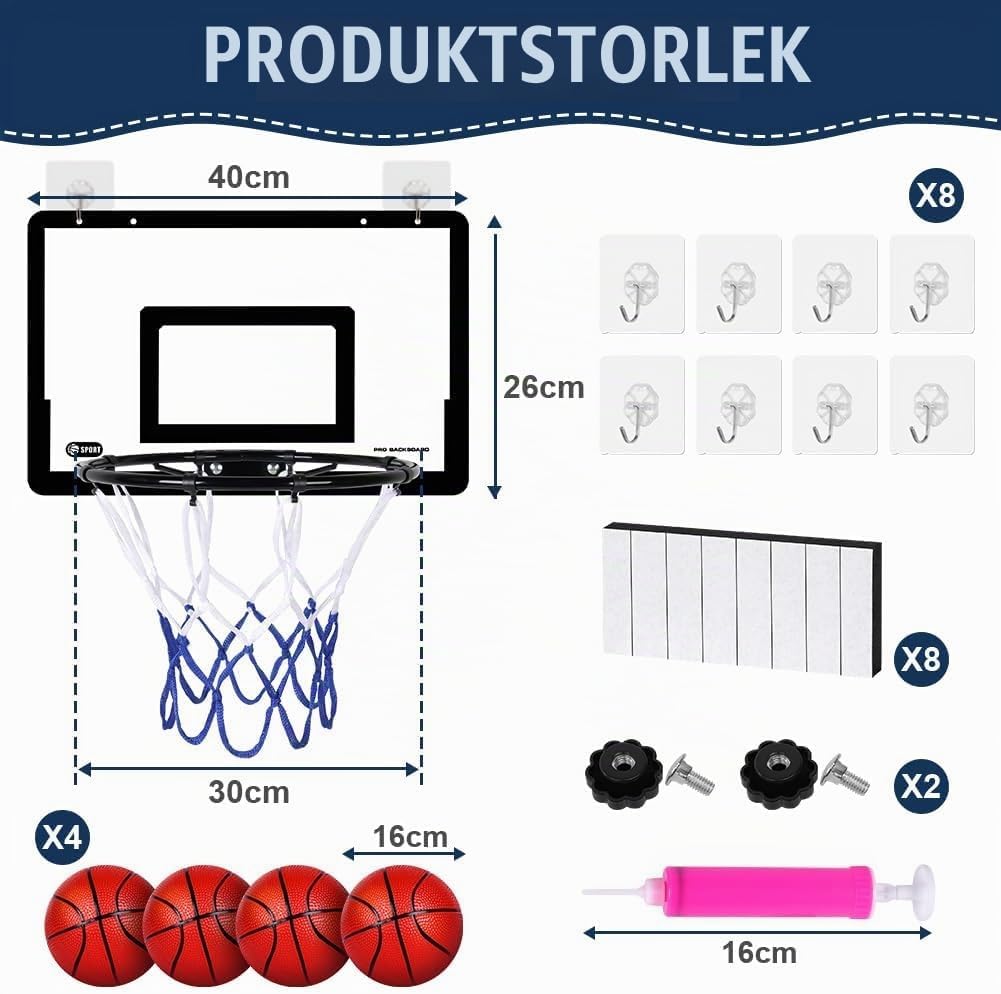 Detalle 2 de OSDUE 3644147 minibasketkorg med 40 x 26 cm bakskiva, 4 bollar och pump