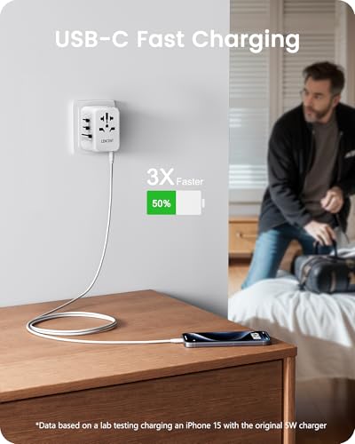 Thumbnail 3 de LENCENT Adaptador enchufe universal para viaje con 3 USB-C y 2 USB-A (28 W) EU/USA/UK/AU, blanco