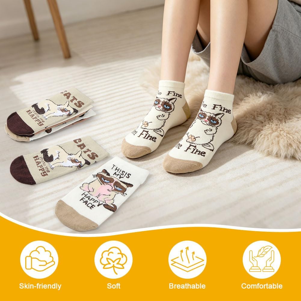 Thumbnail 4 de AOOTE 6332672 Cat Ankle Socks, 5 Pairs of Breathable Cotton