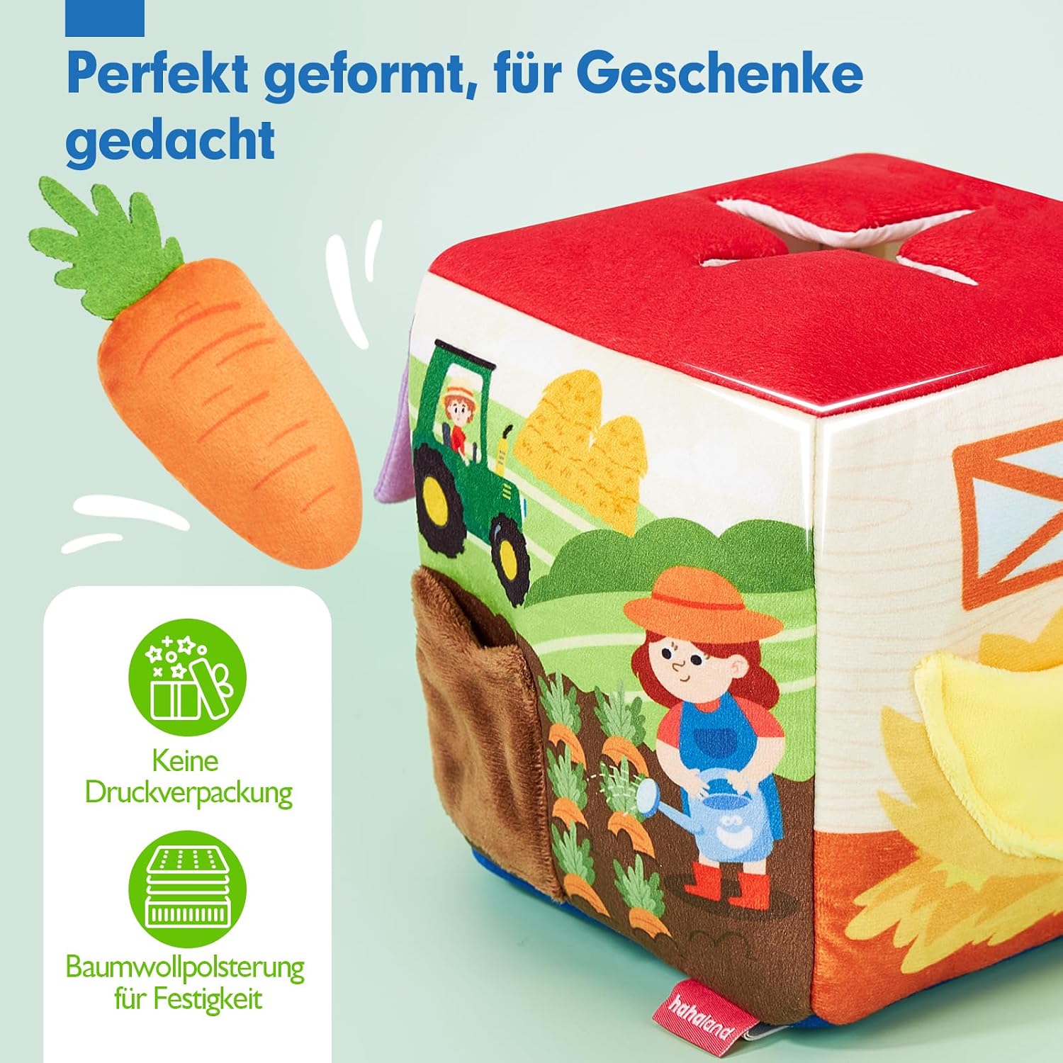 Thumbnail 6 de hahaland Baby Spielzeug Bauernhof-Schatzkiste mit 9 Rasseln, Spiegel & Stofftüchern (6–12 Monate)