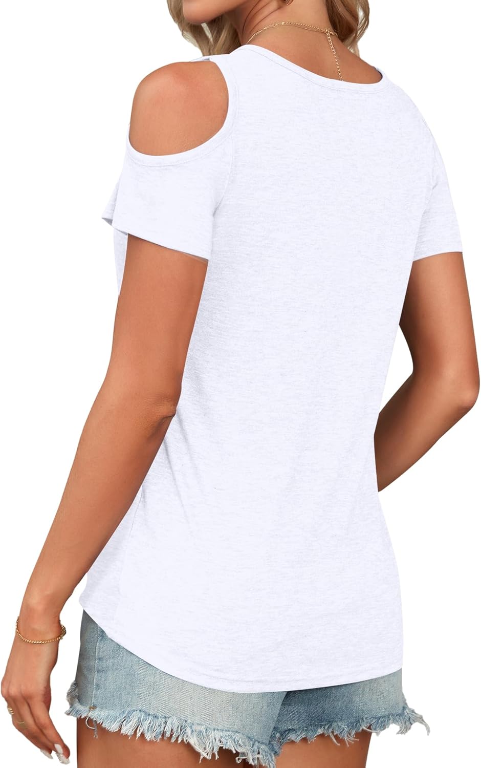 Detalle de WNEEDU Maglietta Donna Estiva Manica Corta con scollo a V e Spalle Scoperte